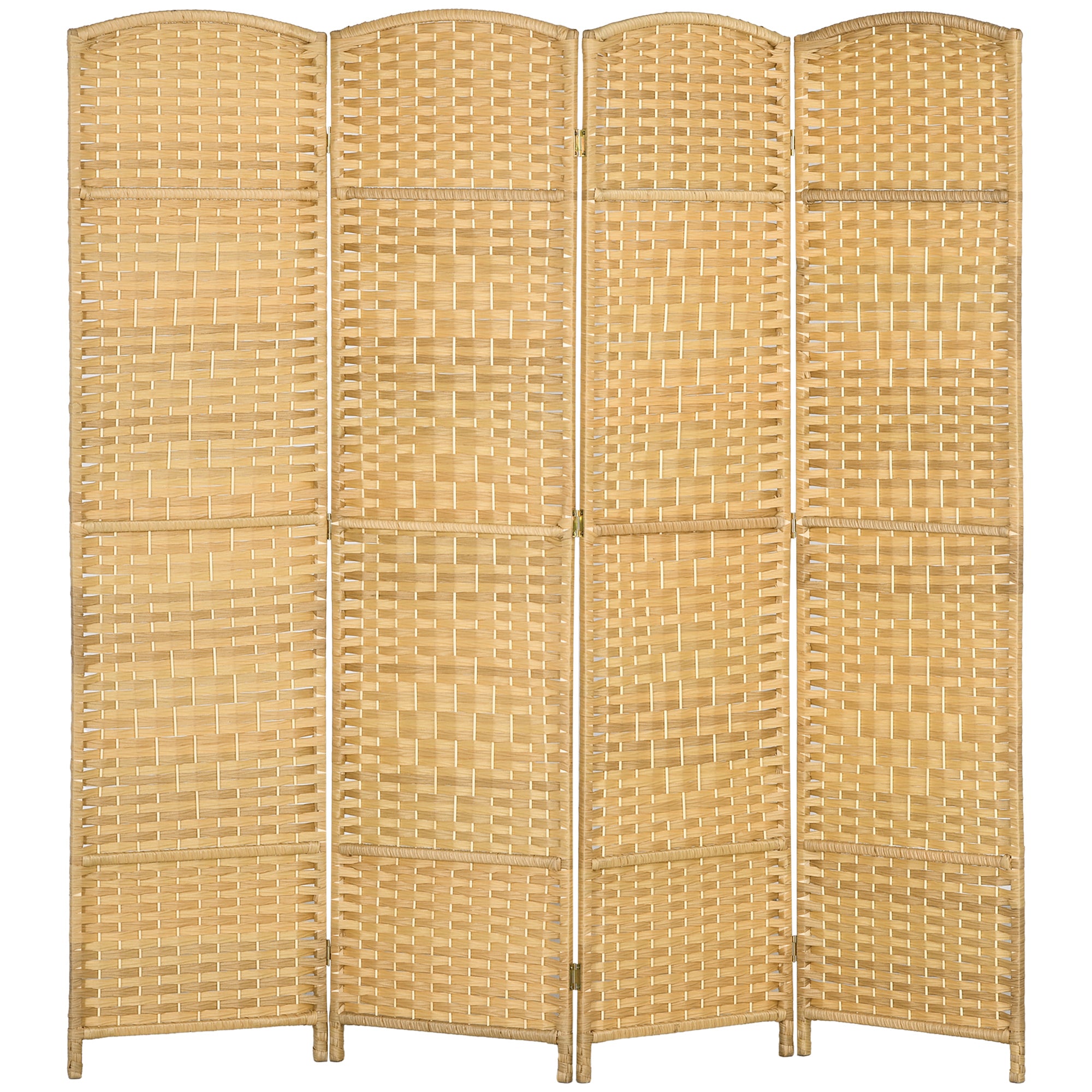4 Panel 6' Tall Privacy Screen Freestanding Wood Partition, Nature Wood