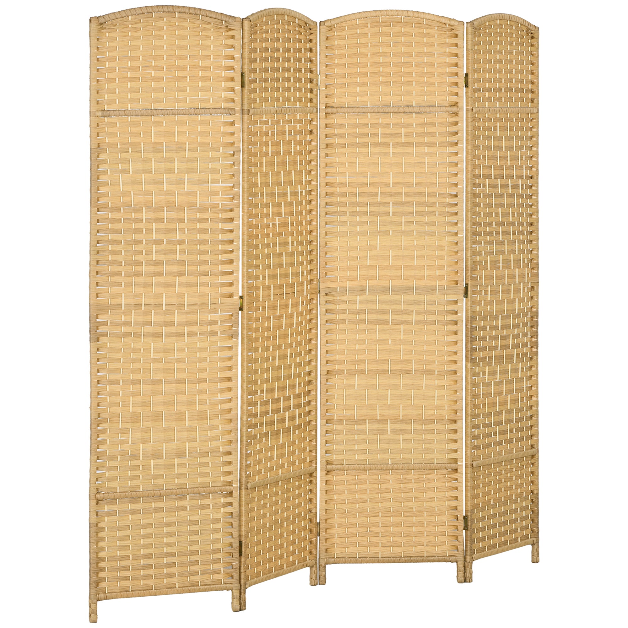 4 Panel 6' Tall Privacy Screen Freestanding Wood Partition, Nature Wood
