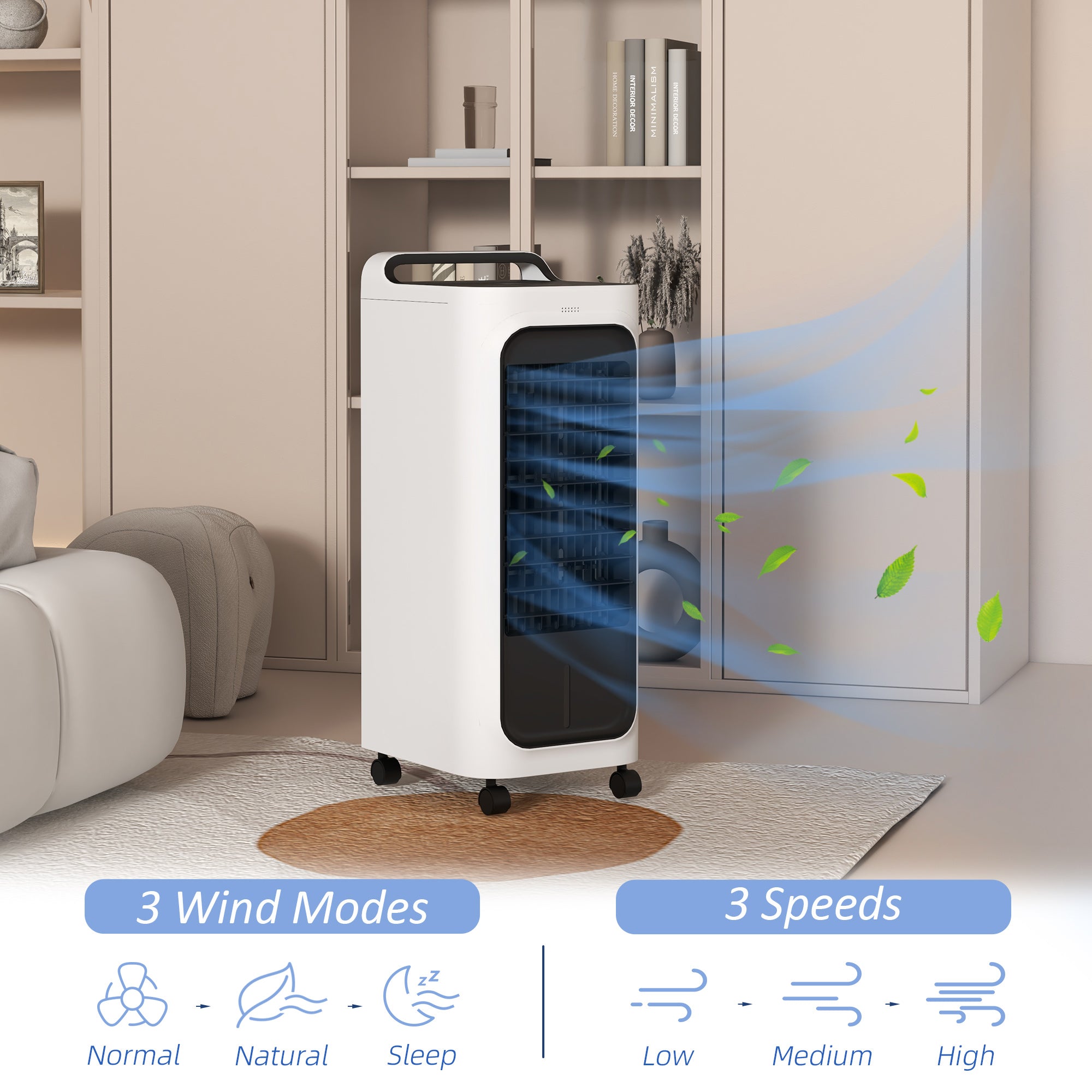 HOMCOM Portable Air Cooler, 3-in-1 Evaporative Air Cooler with 5L Water Tank, Oscillation, 3 Fan Speeds, 3 Modes, 2 Ice Packs, 7H Timer, LED Display, for Home Office