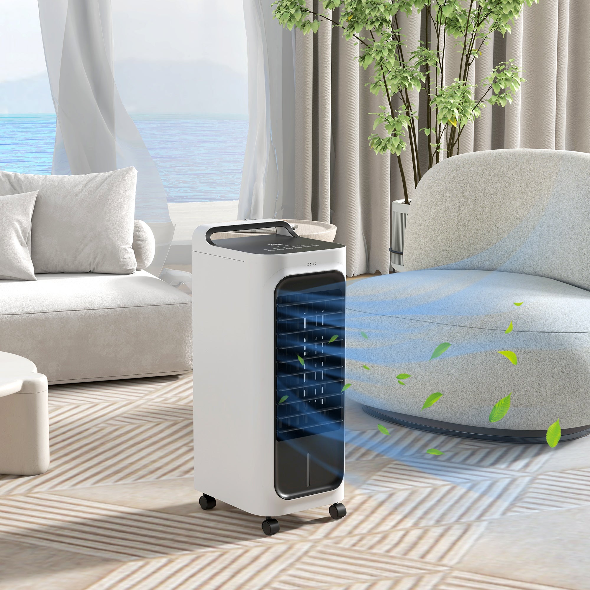 HOMCOM Portable Air Cooler, 3-in-1 Evaporative Air Cooler with 5L Water Tank, Oscillation, 3 Fan Speeds, 3 Modes, 2 Ice Packs, 7H Timer, LED Display, for Home Office