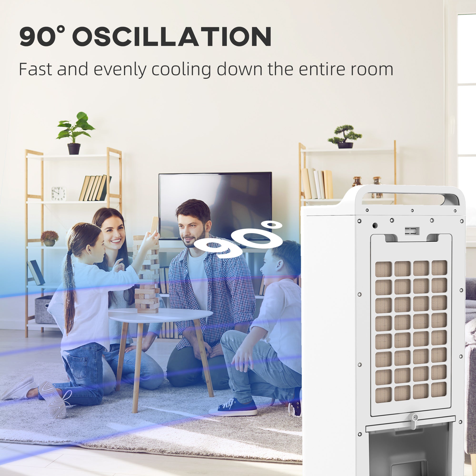 HOMCOM Portable Air Cooler, 3-in-1 Evaporative Air Cooler with 5L Water Tank, Oscillation, 3 Fan Speeds, 3 Modes, 2 Ice Packs, 7H Timer, LED Display, for Home Office