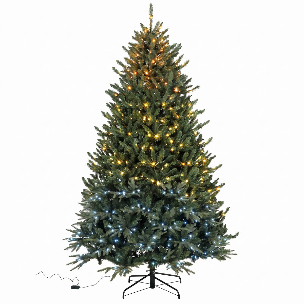 7.5ft Prelit Christmas Tree with Colourful DIY LEDs, Frasier Grande Fir, Hinged Xmas Tree with Remote, 12 Modes, Daily Timer, Dense Tips, Adjustable Brightness