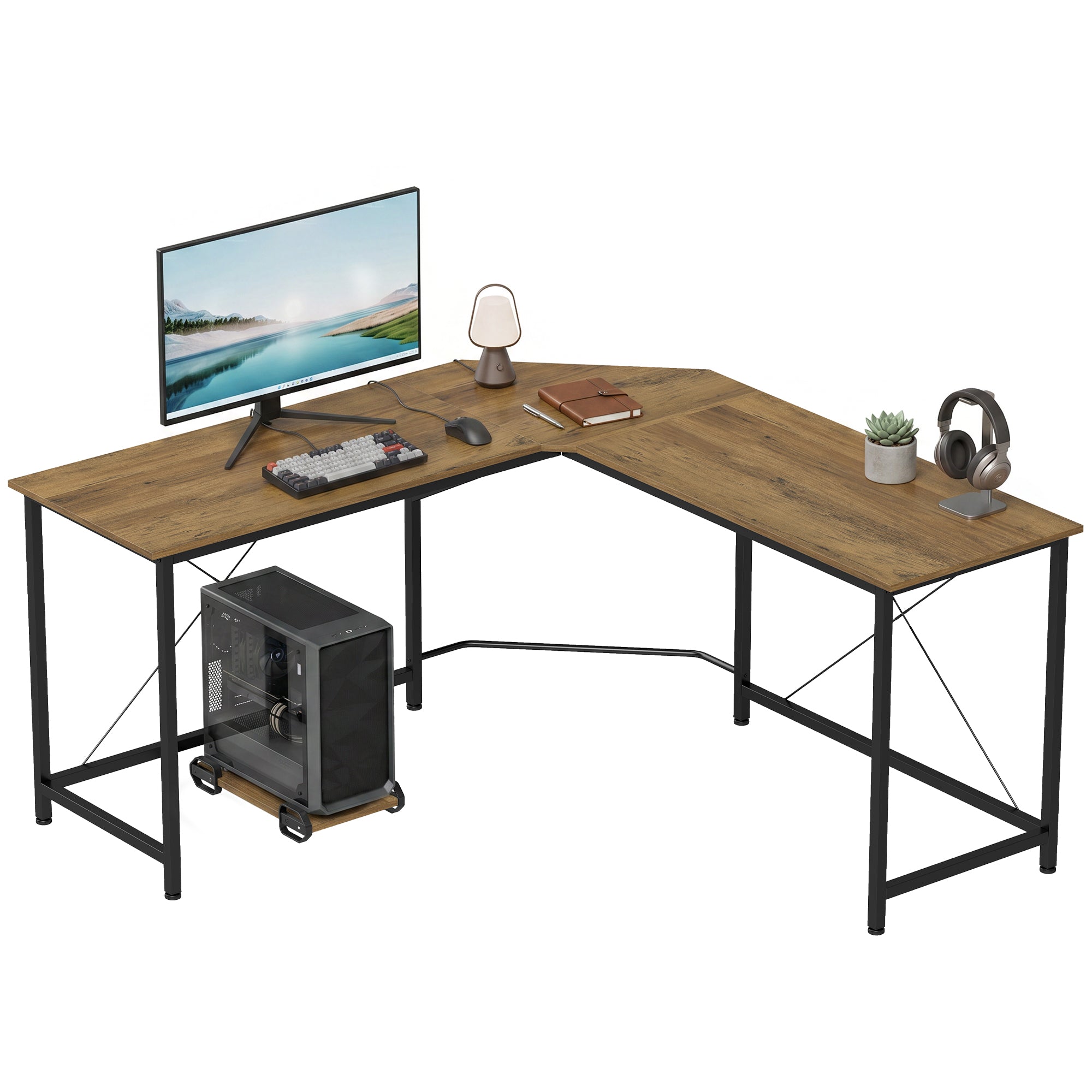 L-Shaped Desk, Gaming Desk, 150 x 150 x 75 cm, Corner Computer Desk for Study, Home Office, Bedroom, Grey Wood Effect