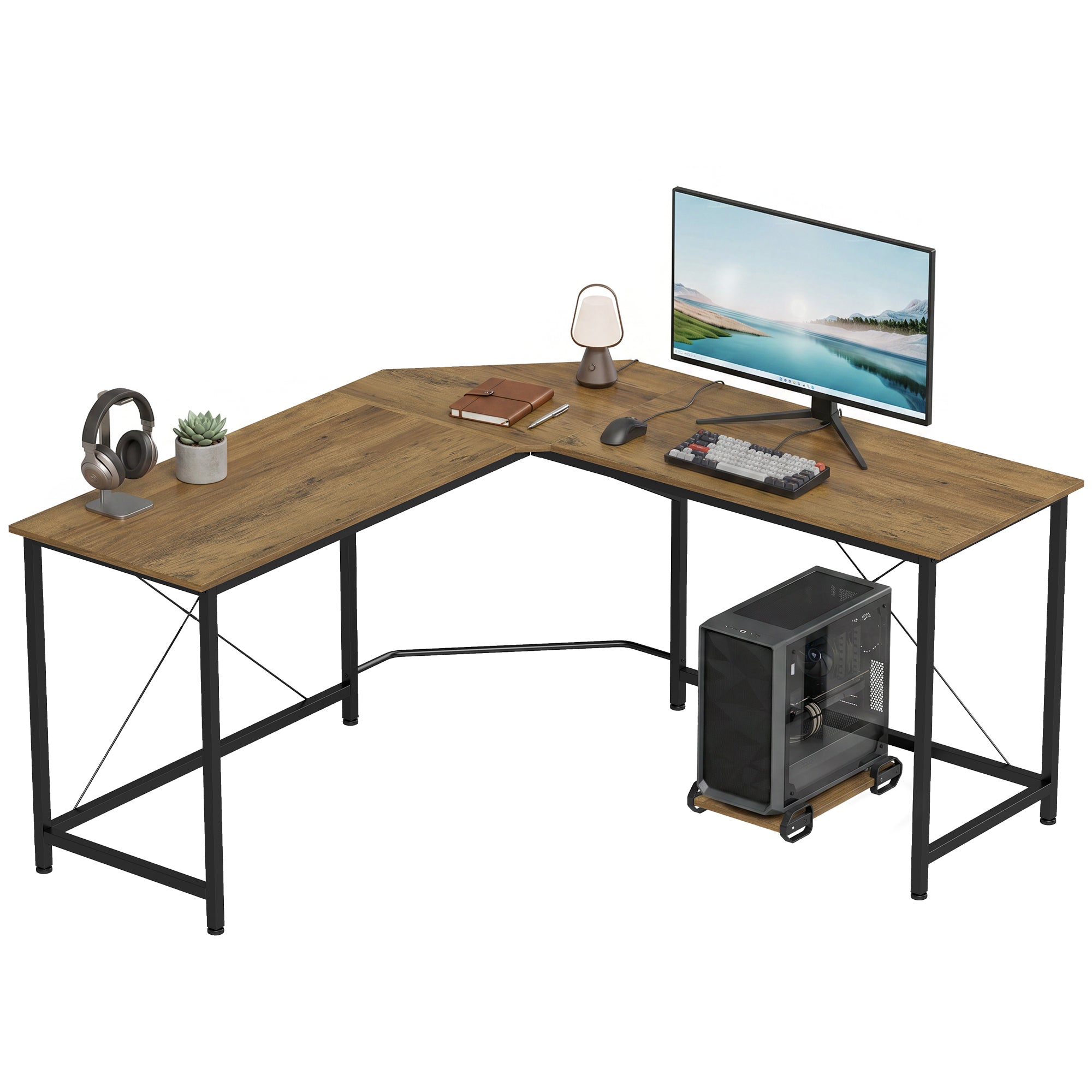 L-Shaped Desk, Gaming Desk, 150 x 150 x 75 cm, Corner Computer Desk for Study, Home Office, Bedroom, Grey Wood Effect