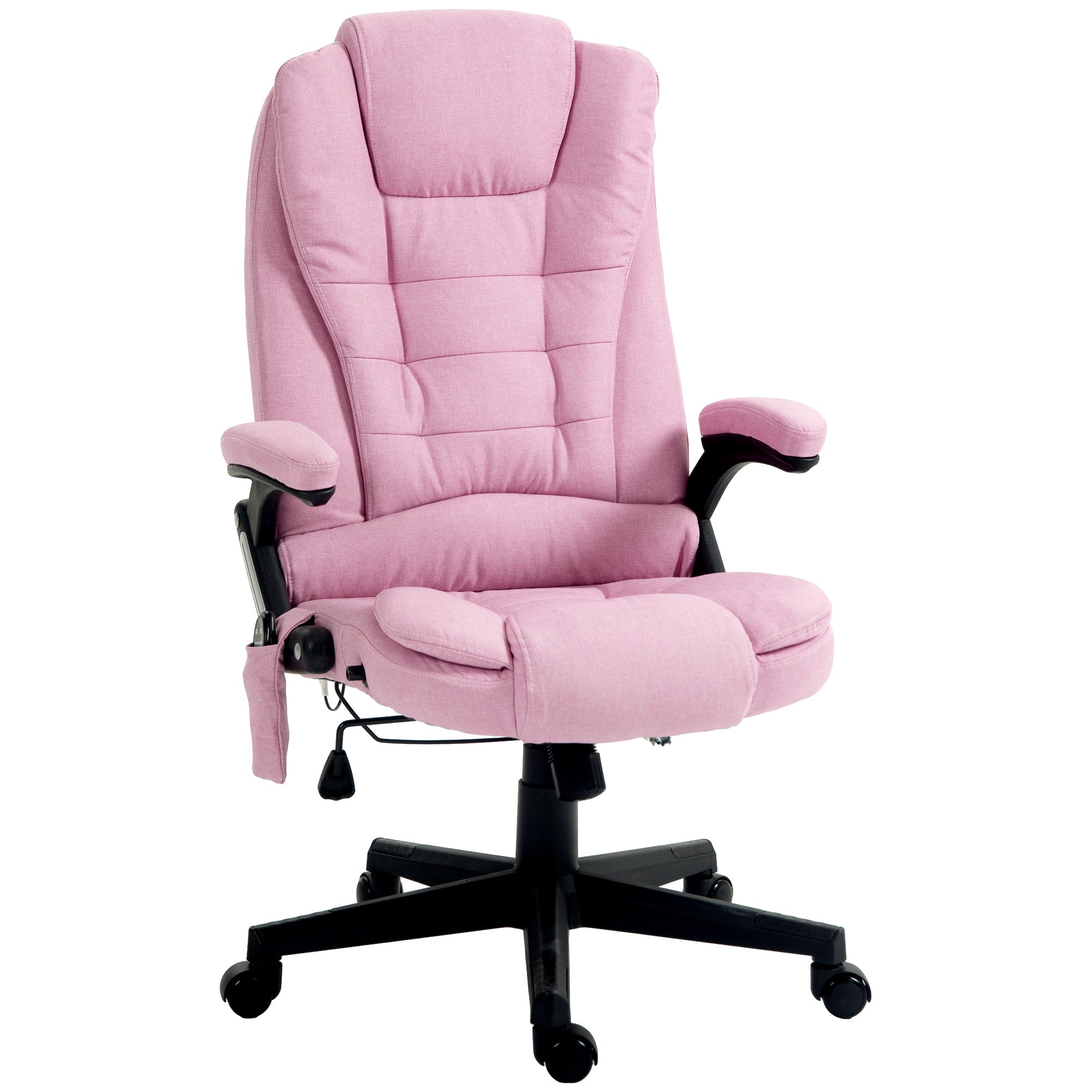 6 Points Heated Massage Office Chair, Linen High Back Executive Office Chair, Pink