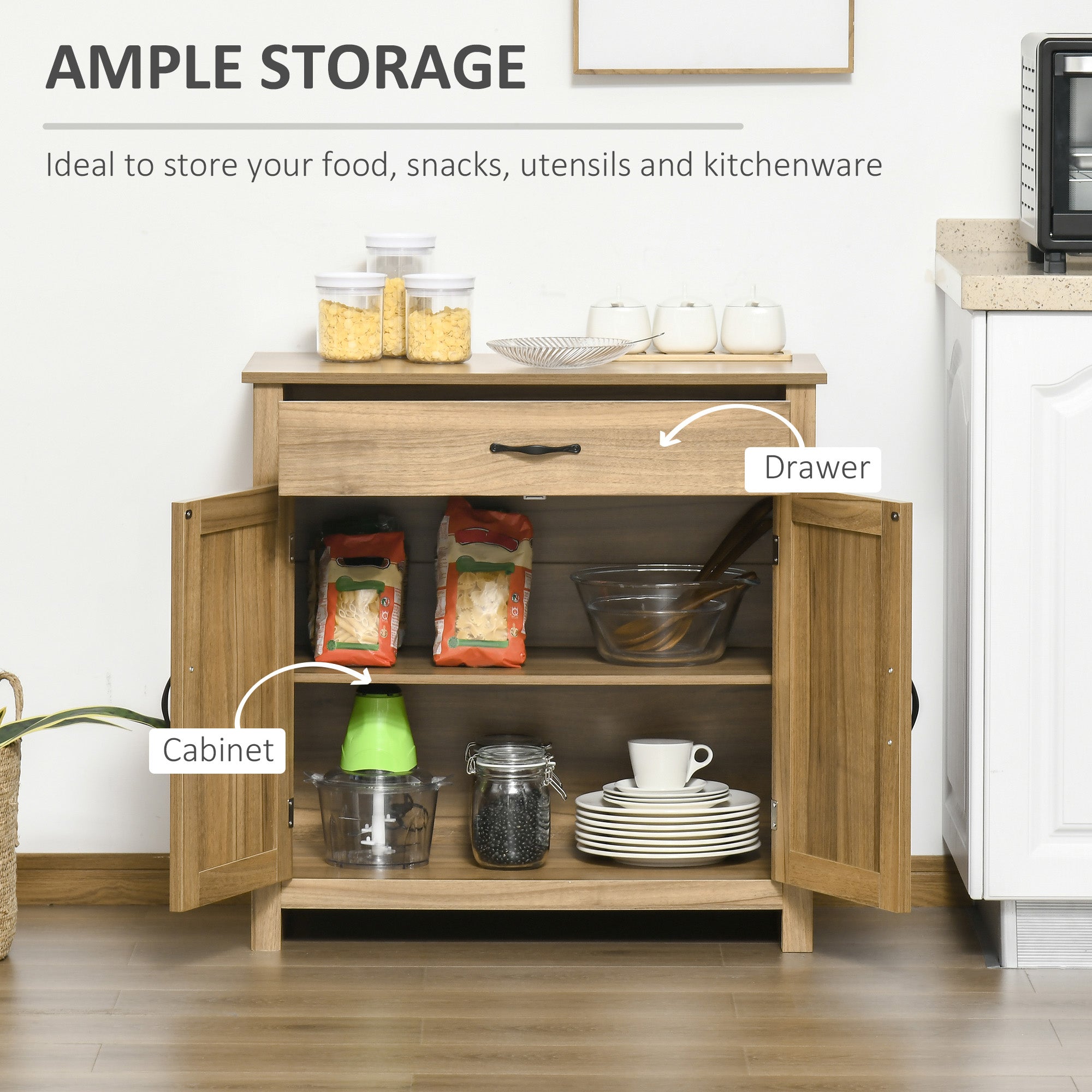 Farmhouse Sideboard Cabinet with Barn Doors, Drawer & Adjustable Shelf, Natural Wood Effect - HOMCOM