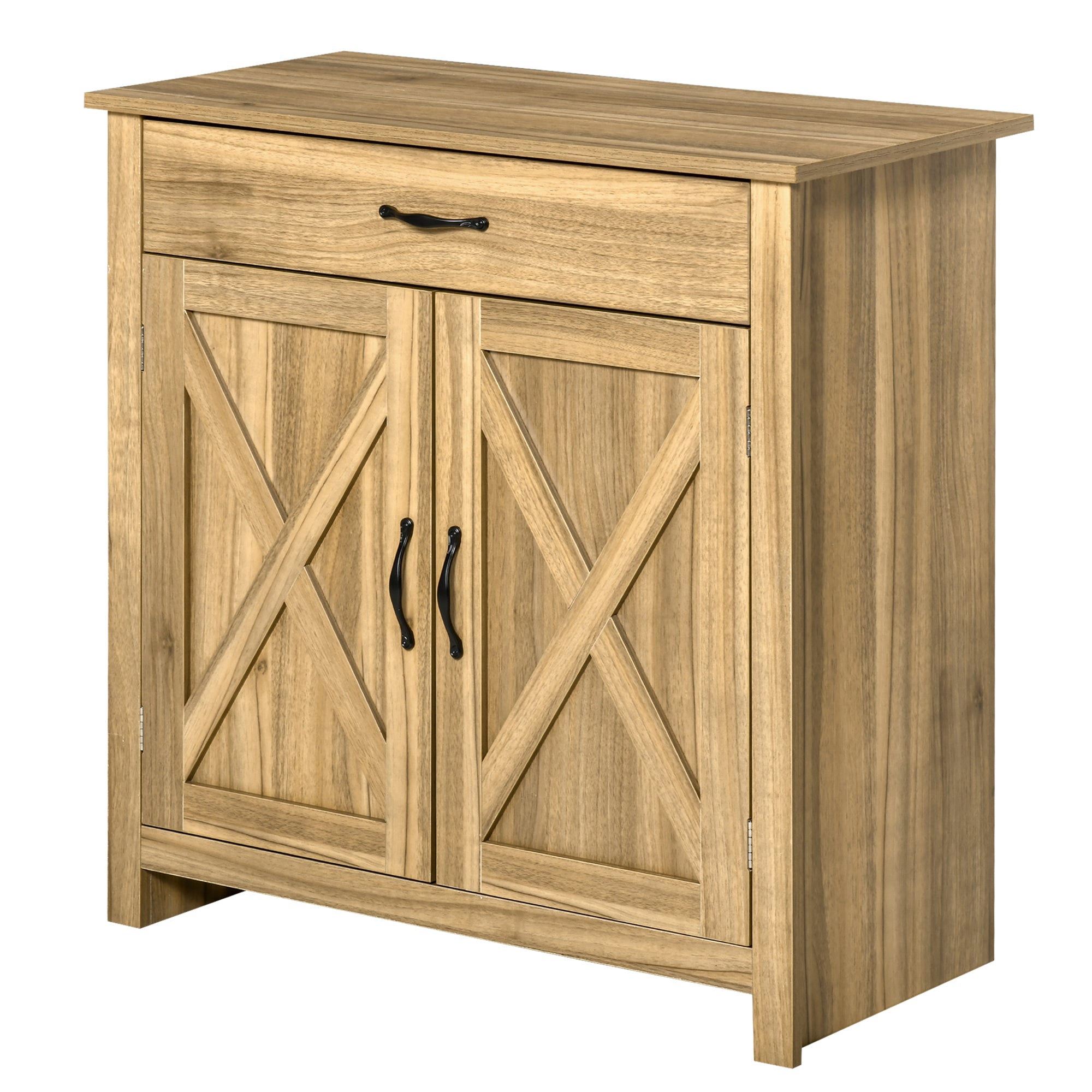 Farmhouse Sideboard Cabinet with Barn Doors, Drawer & Adjustable Shelf, Natural Wood Effect