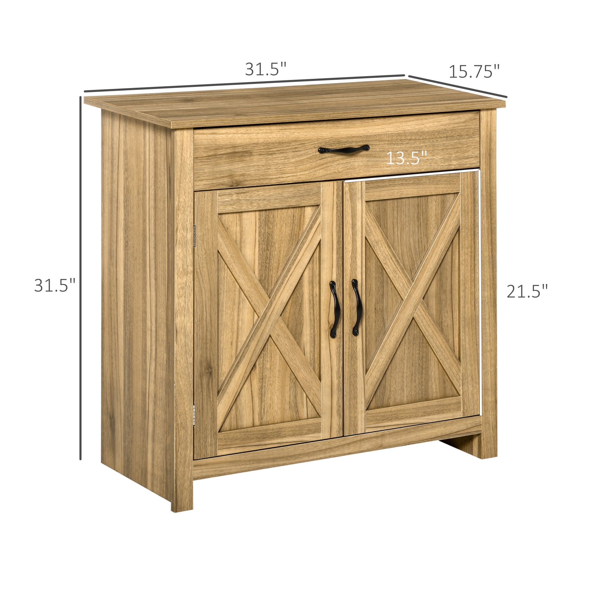 Farmhouse Sideboard Cabinet with Barn Doors, Drawer & Adjustable Shelf, Natural Wood Effect - HOMCOM
