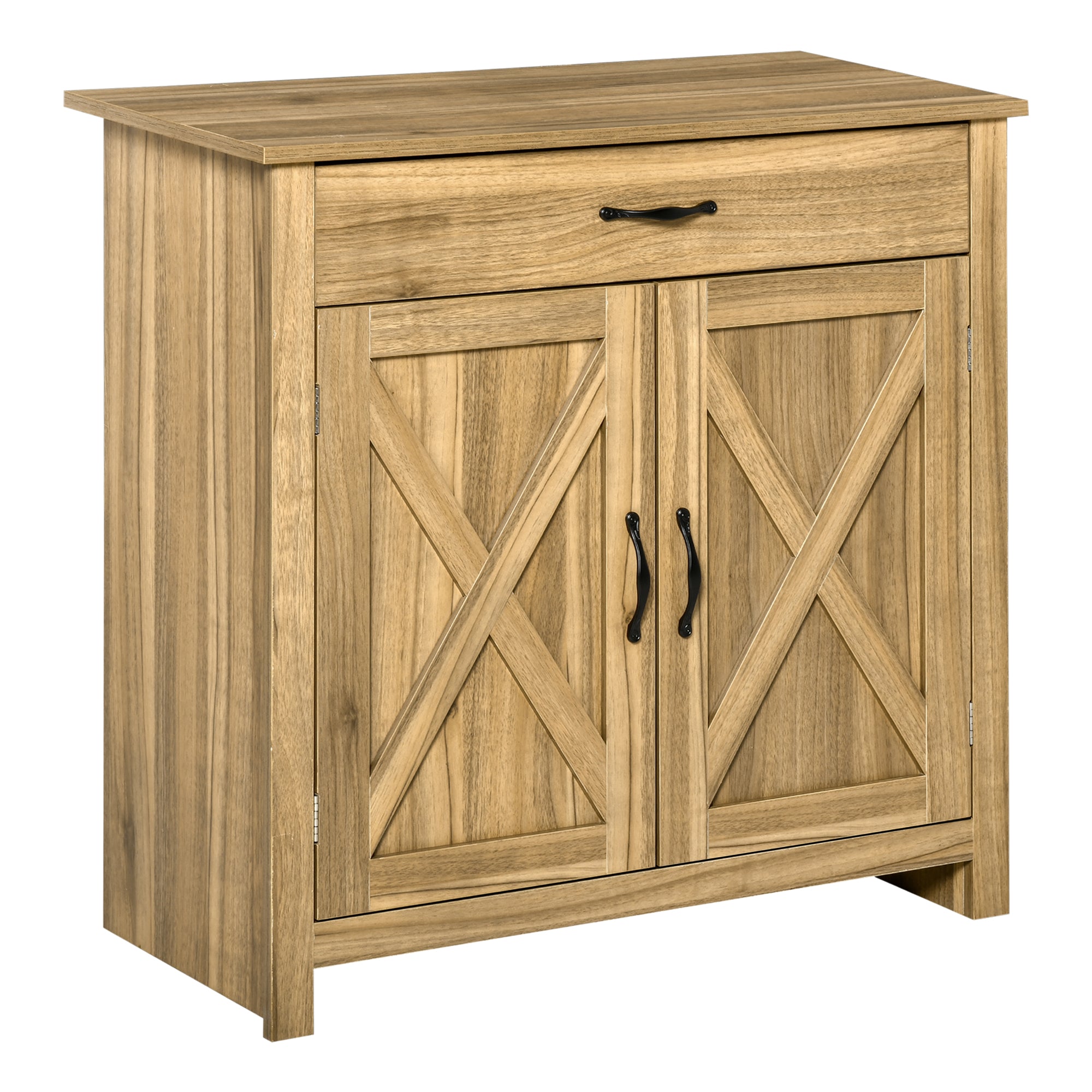 Farmhouse Sideboard Cabinet with Barn Doors, Drawer & Adjustable Shelf, Natural Wood Effect