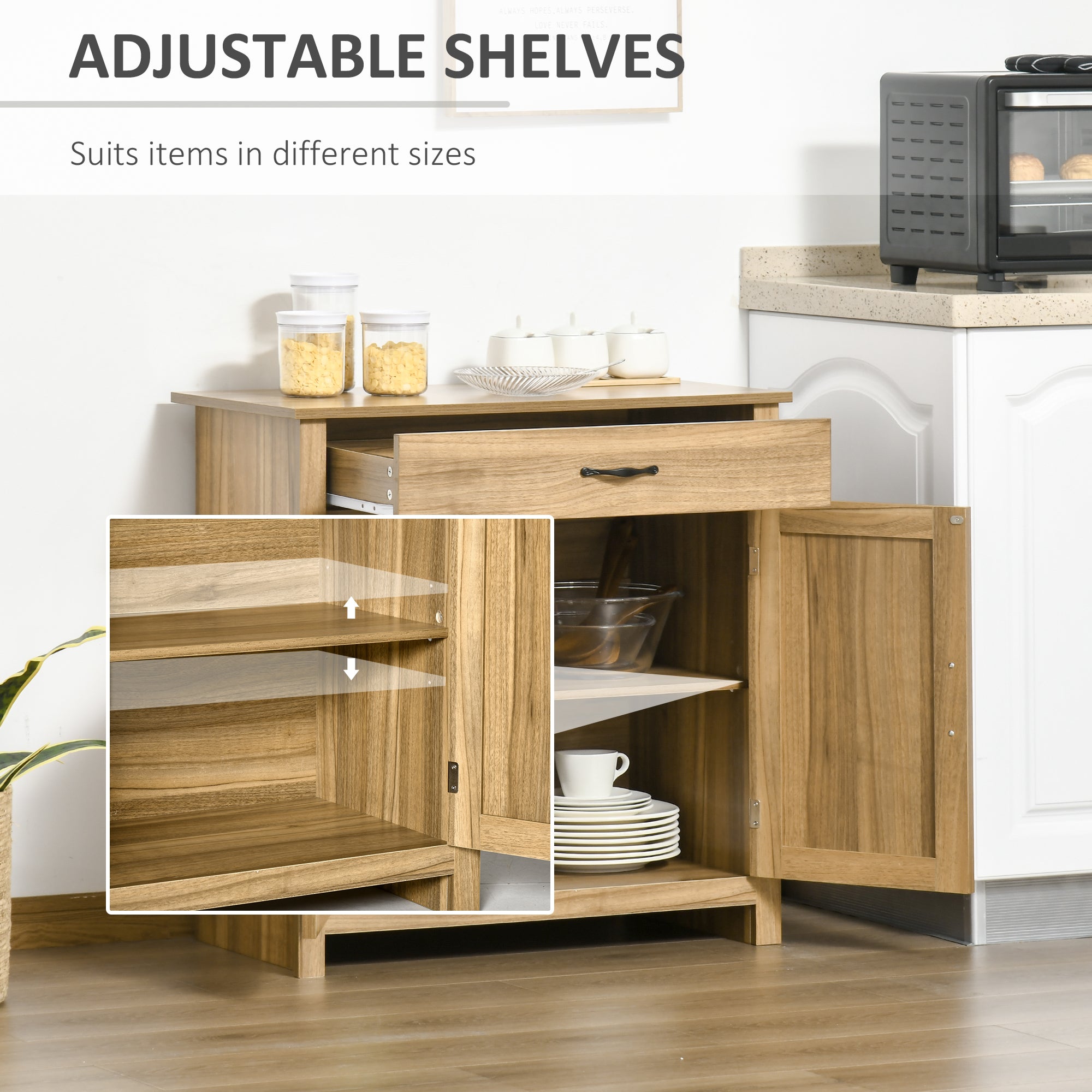 Farmhouse Sideboard Cabinet with Barn Doors, Drawer & Adjustable Shelf, Natural Wood Effect - HOMCOM