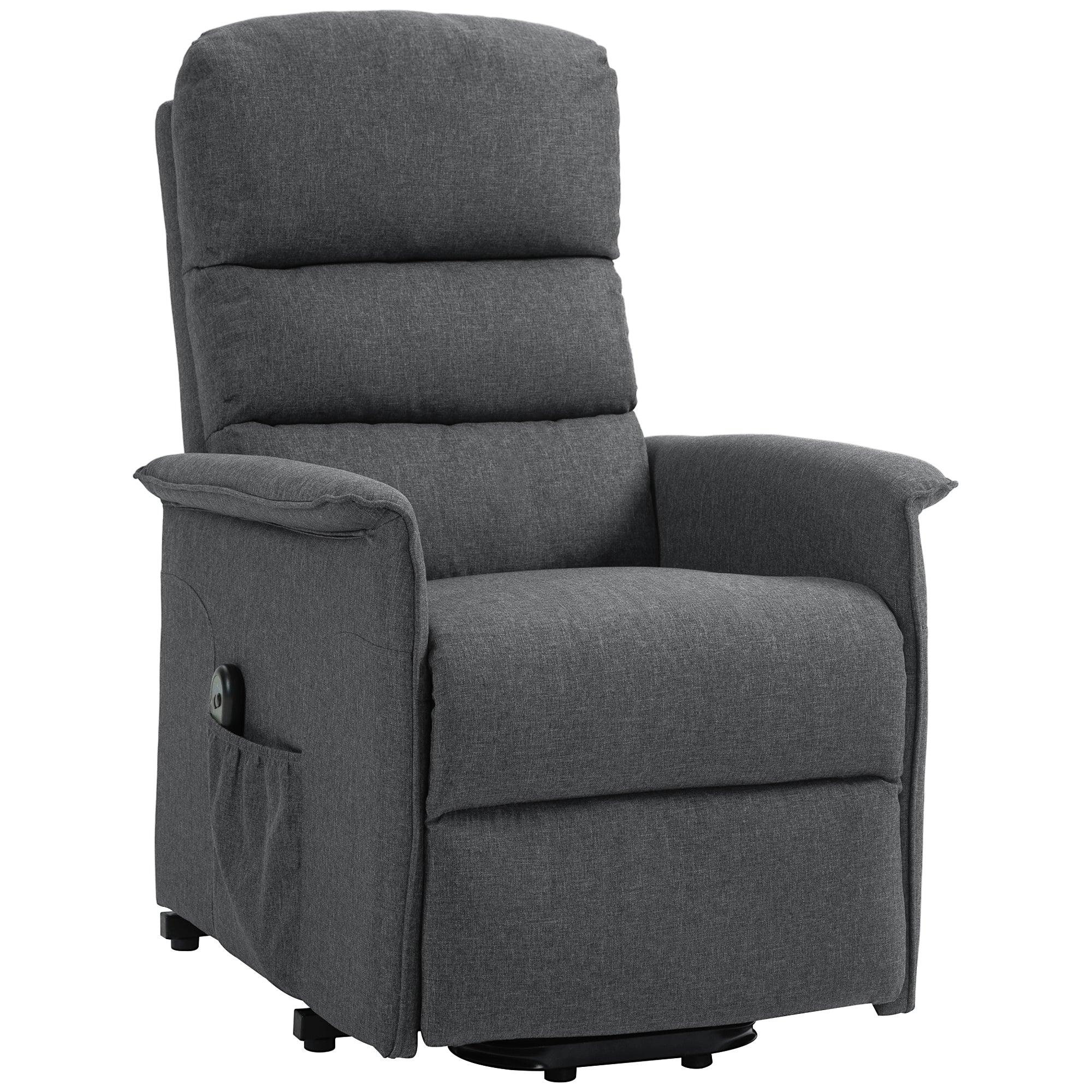 HOMCOM Power Lift Recliner Armchair, Electric Lift Chair for Elderly, Fabric Riser and Reclining Chair with Remote Control, Side Pockets, Extended Footrest, for Living Room, Dark Grey