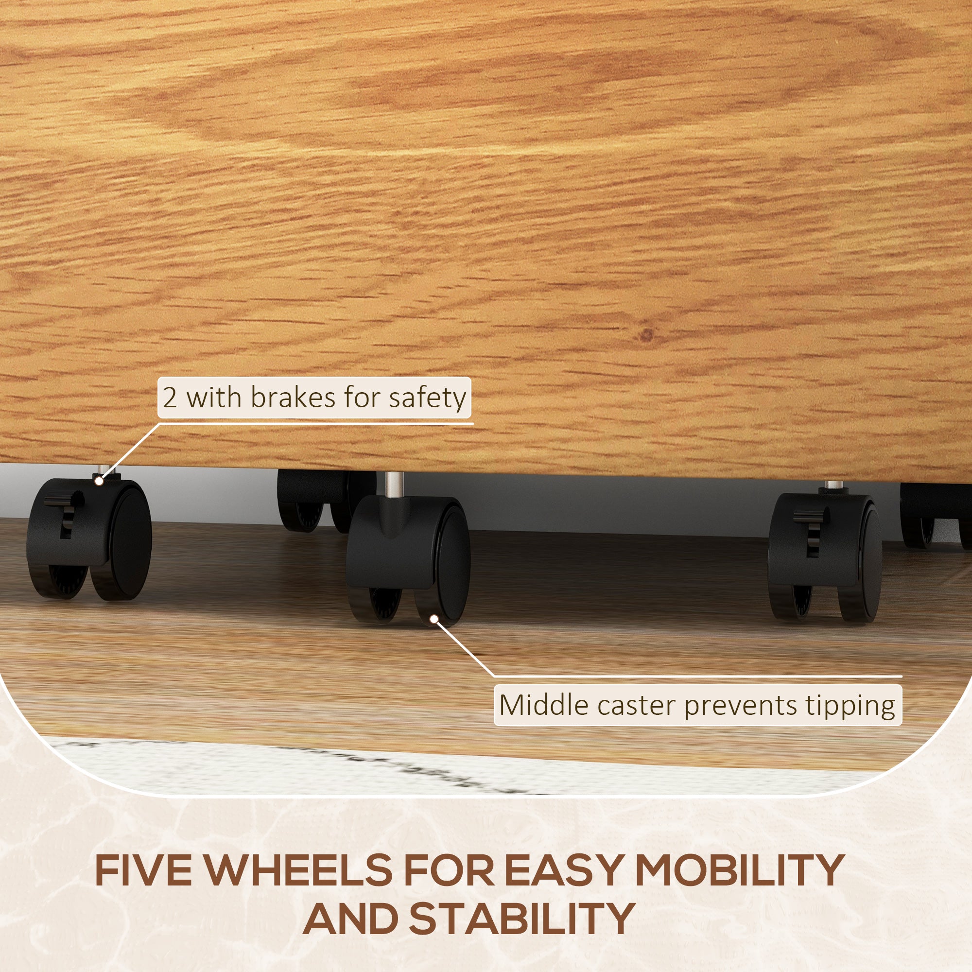 HOMCOM 2 Drawer File Cabinet, Lockable Filing Cabinet on Wheels with Adjustable Hanging Bars for A4, Legal and Letter for Home Office, White and Nature Wood