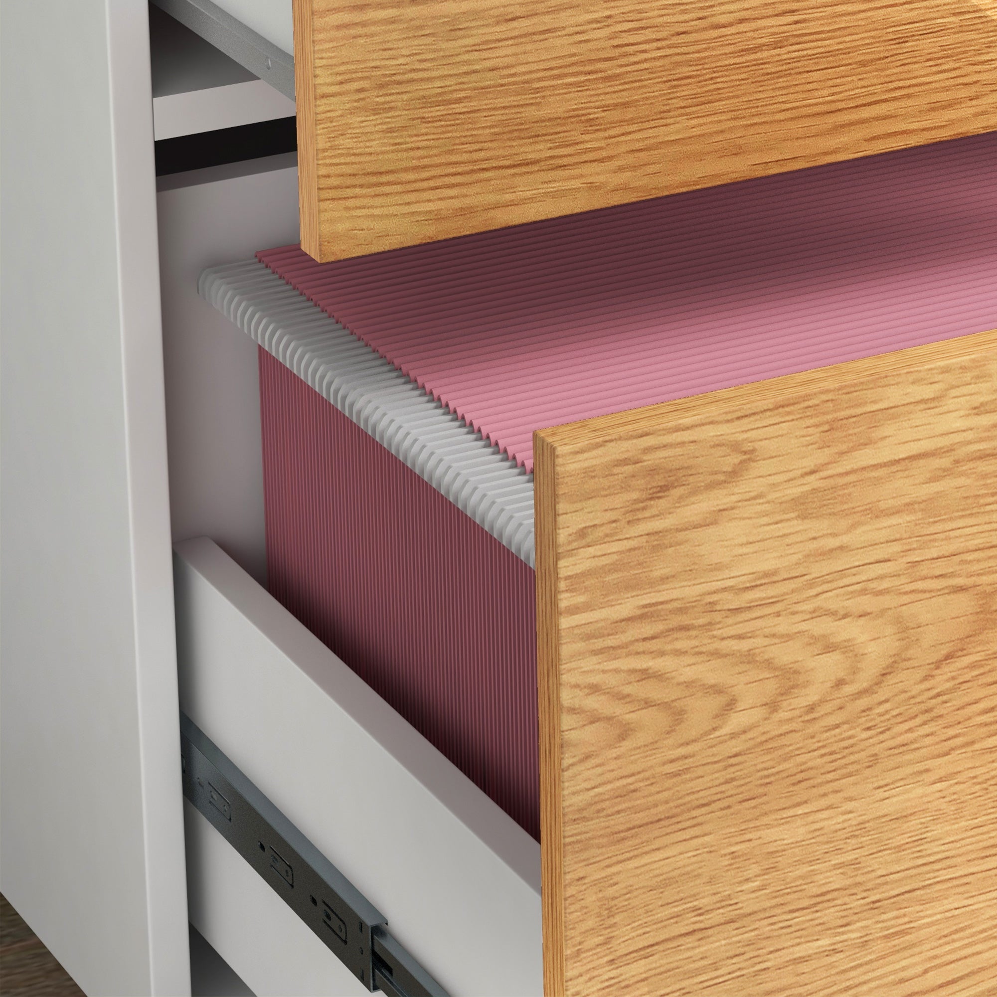 HOMCOM 2 Drawer File Cabinet, Lockable Filing Cabinet on Wheels with Adjustable Hanging Bars for A4, Legal and Letter for Home Office, White and Nature Wood