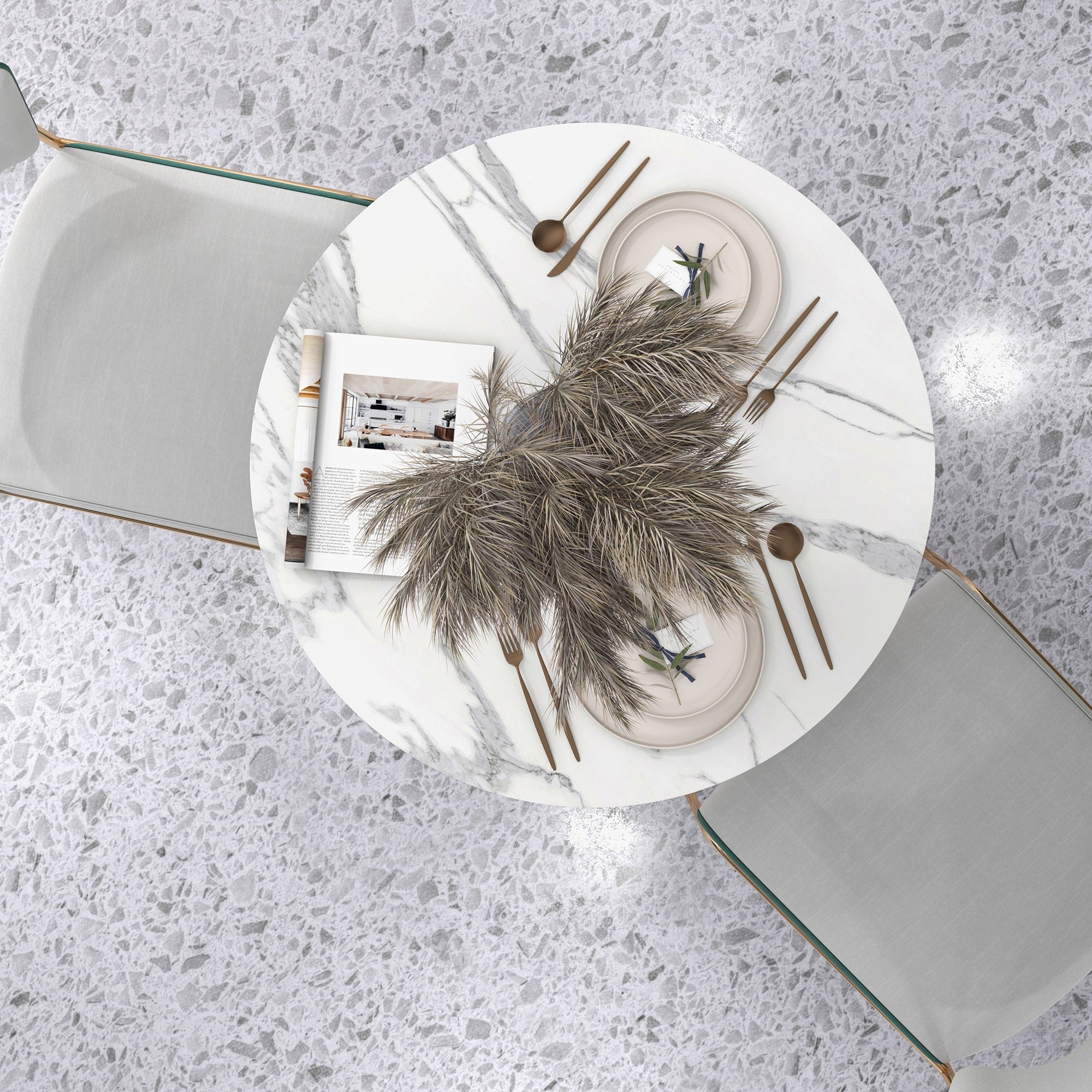 HOMCOM Round Dining Table for 2, Modern Kitchen Table with Steel Base, Non-slip Foot Pad for Living Room, Dining Room, Faux Marbled White