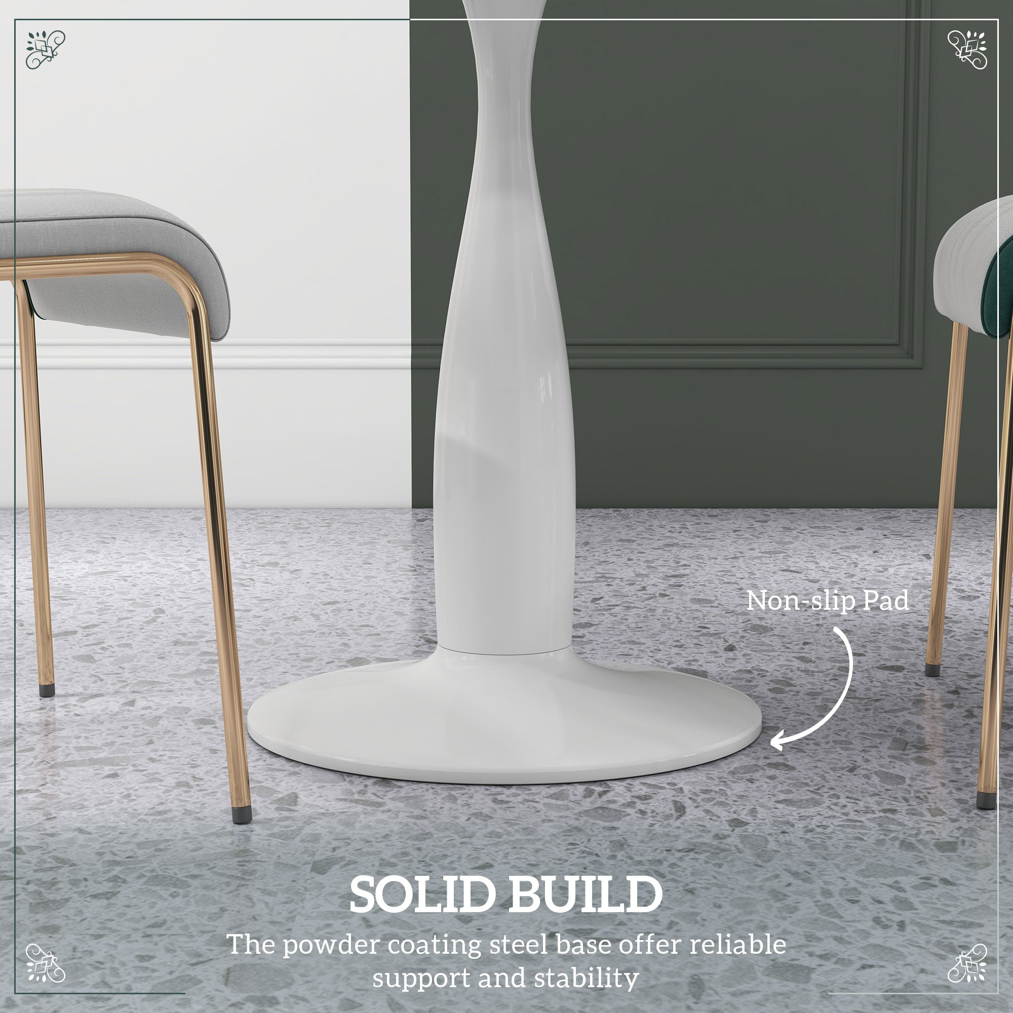 HOMCOM Round Dining Table for 2, Modern Kitchen Table with Steel Base, Non-slip Foot Pad for Living Room, Dining Room, Faux Marbled White