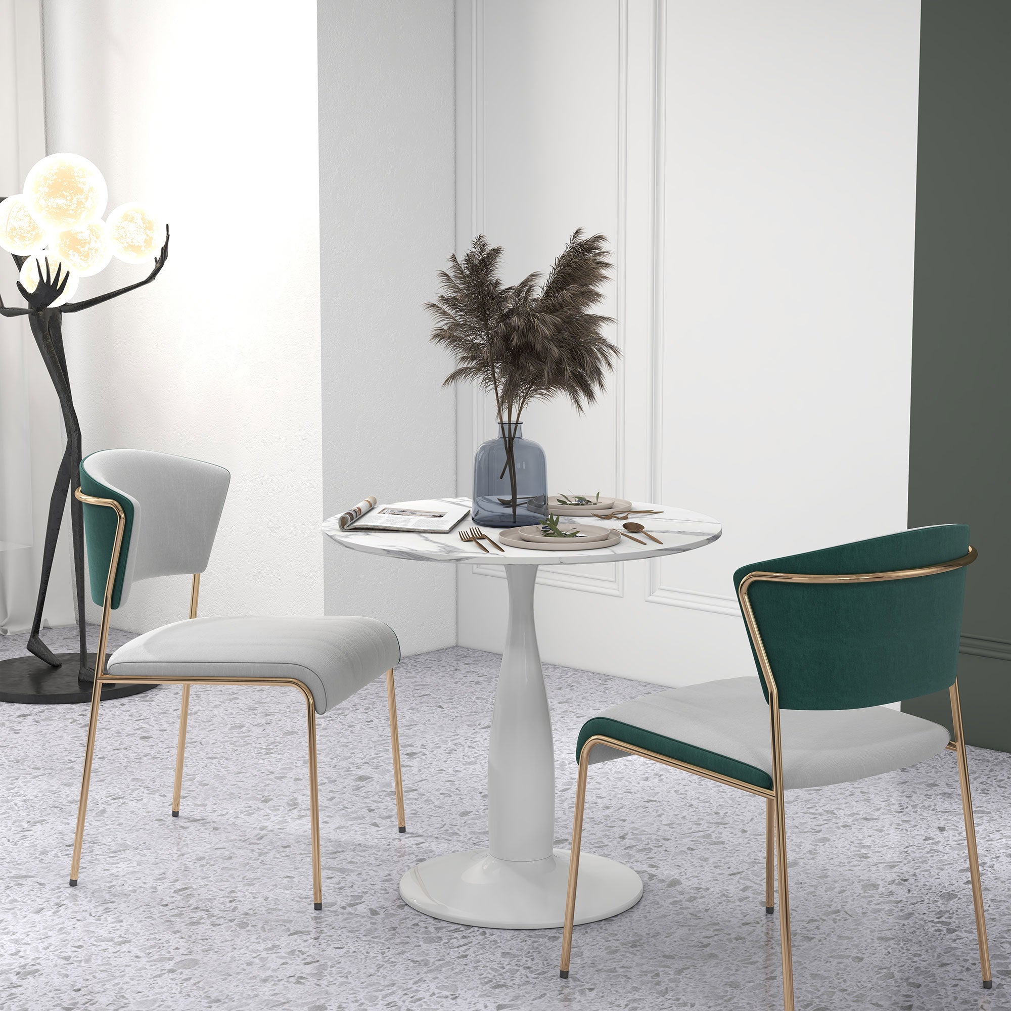 HOMCOM Round Dining Table for 2, Modern Kitchen Table with Steel Base, Non-slip Foot Pad for Living Room, Dining Room, Faux Marbled White