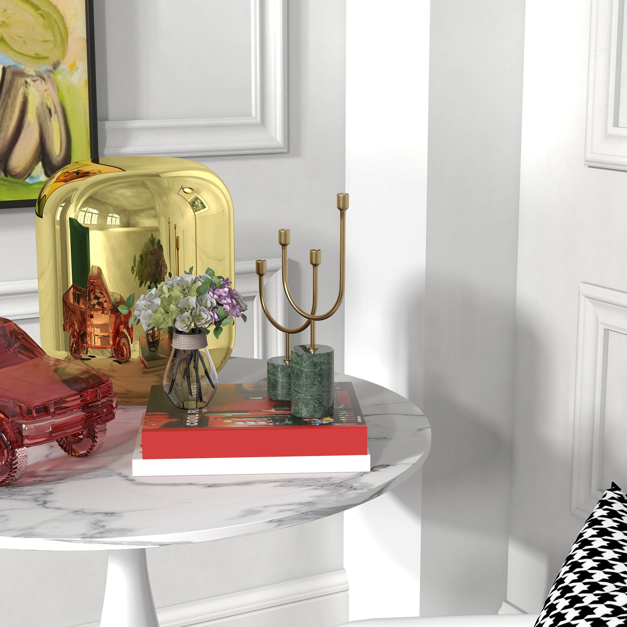 HOMCOM Round Dining Table for 2, Modern Kitchen Table with Steel Base, Non-slip Foot Pad for Living Room, Dining Room, Faux Marbled White