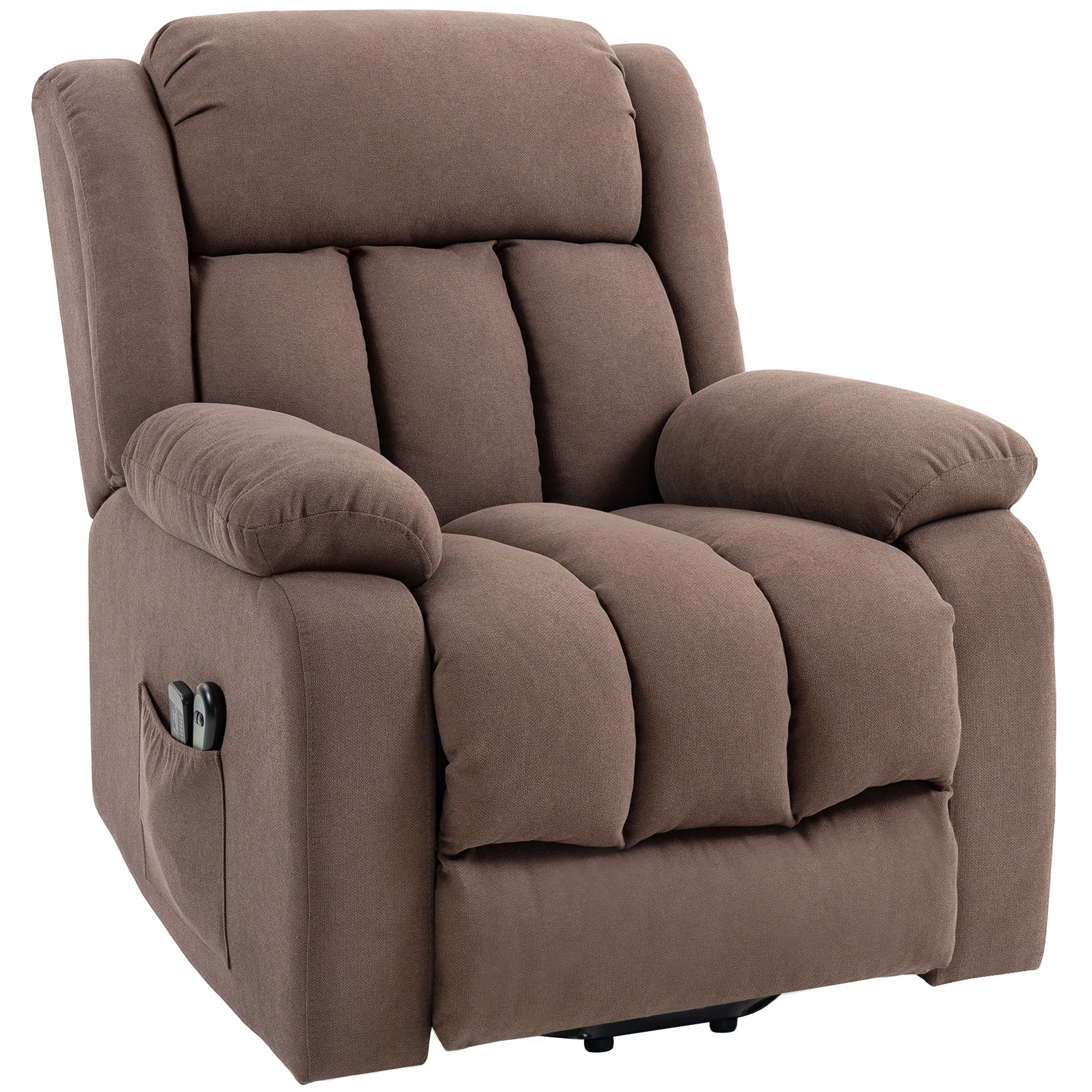 Power Lift Recliner Chair with Massage, Linen Overstuffed Lift Chair for Elderly, Electric Recliner Armchair with Footrest, Remote Control and Side Pocket, for Living Room, Dark Brown