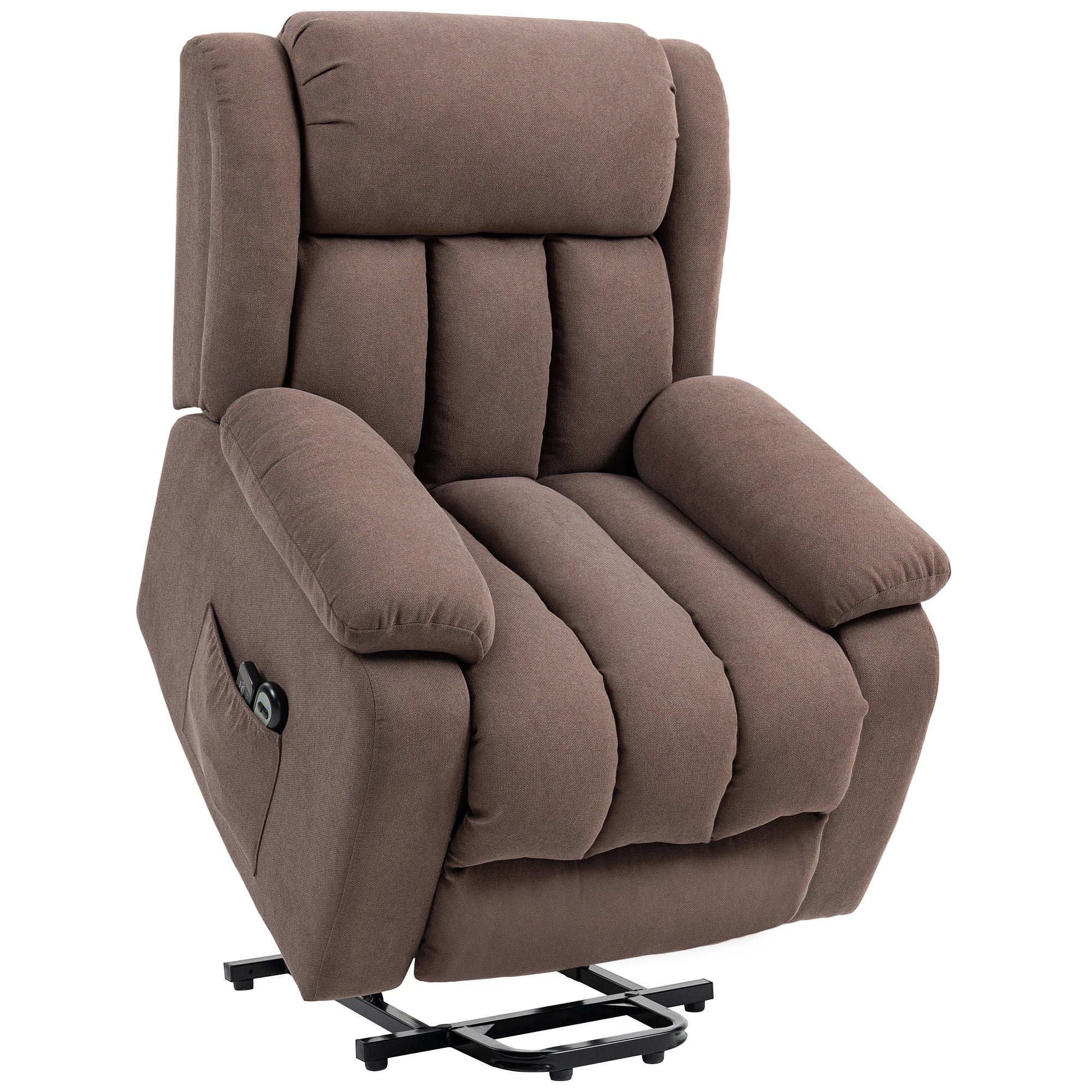 Power Lift Recliner Chair with Massage, Linen Overstuffed Lift Chair for Elderly, Electric Recliner Armchair with Footrest, Remote Control and Side Pocket, for Living Room, Dark Brown