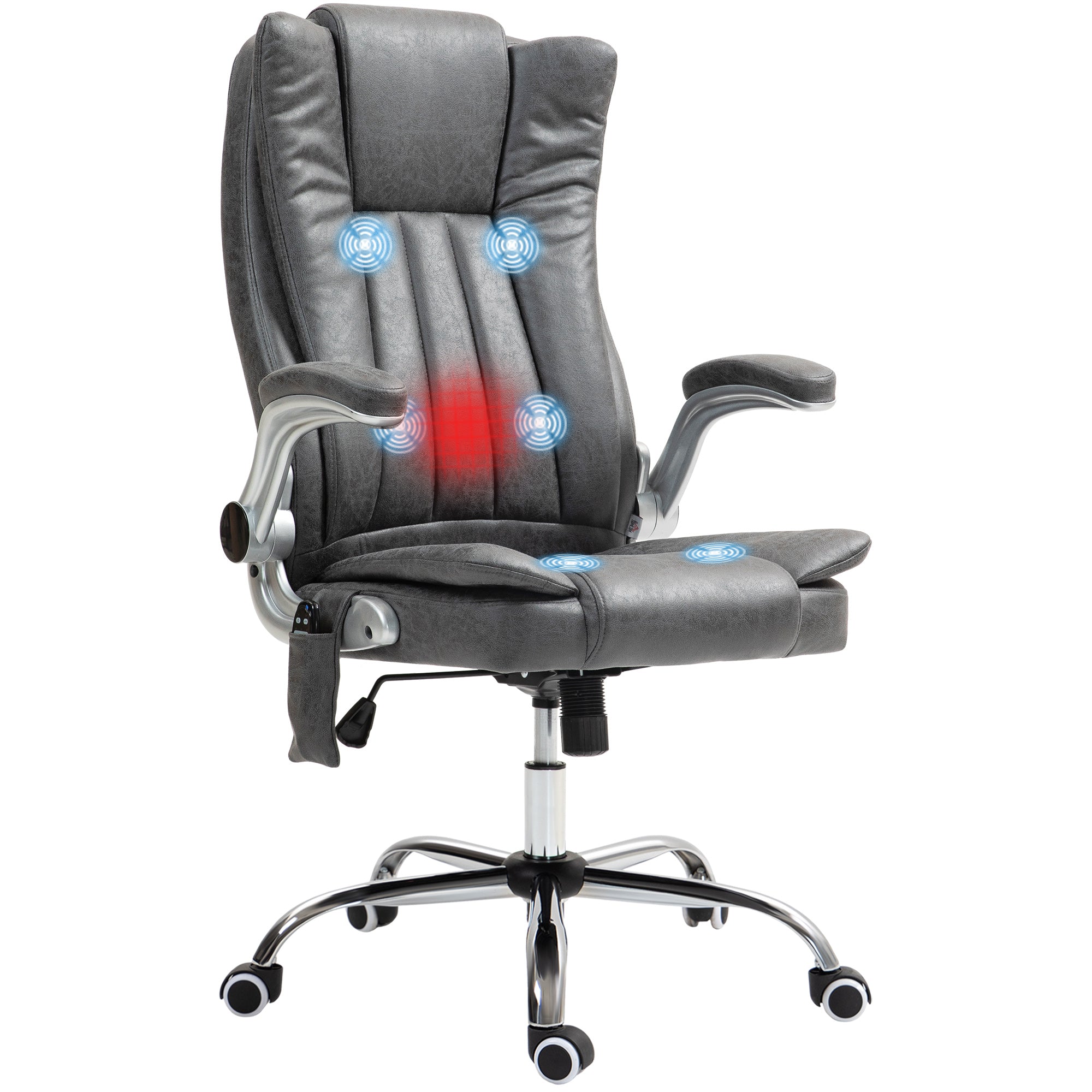 6-Point Vibration Massage Office Chair w/ Heat, Flip up Armrest & Swivel Wheels, Gray