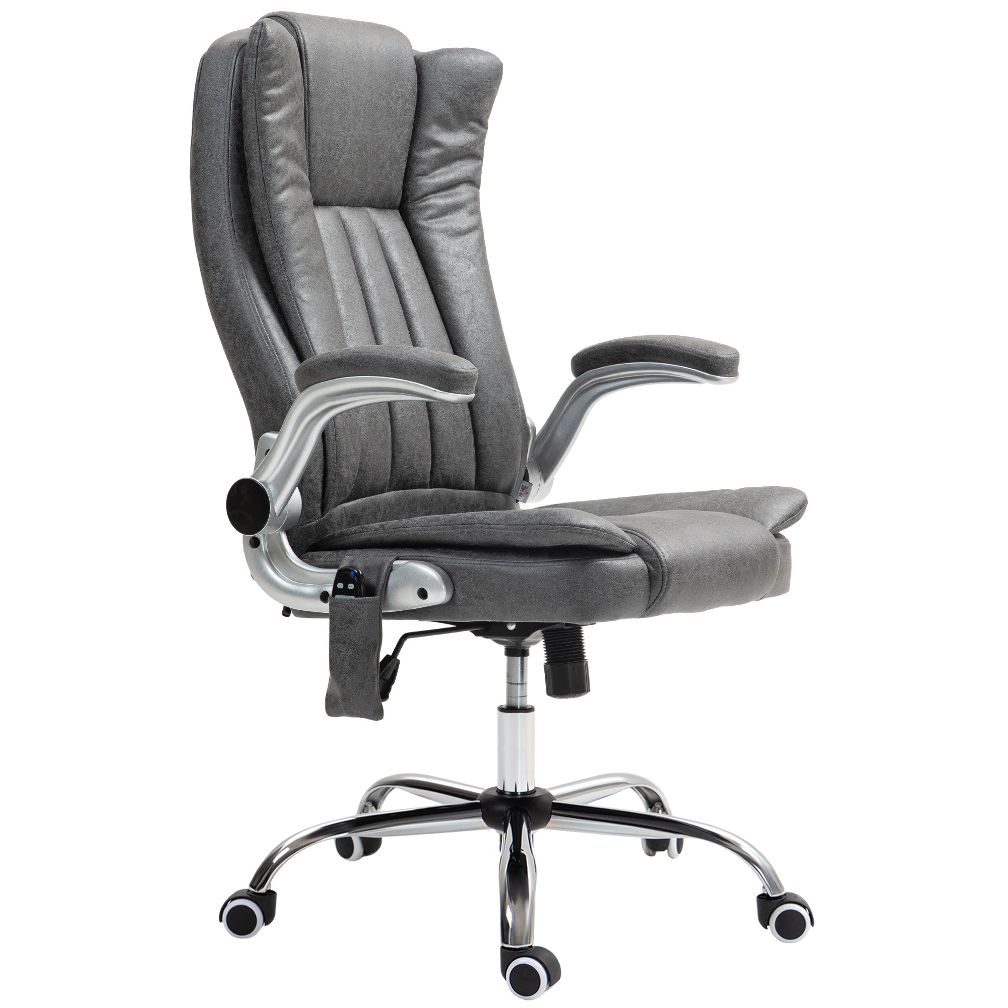 6-Point Vibration Massage Office Chair w/ Heat, Flip up Armrest & Swivel Wheels, Gray