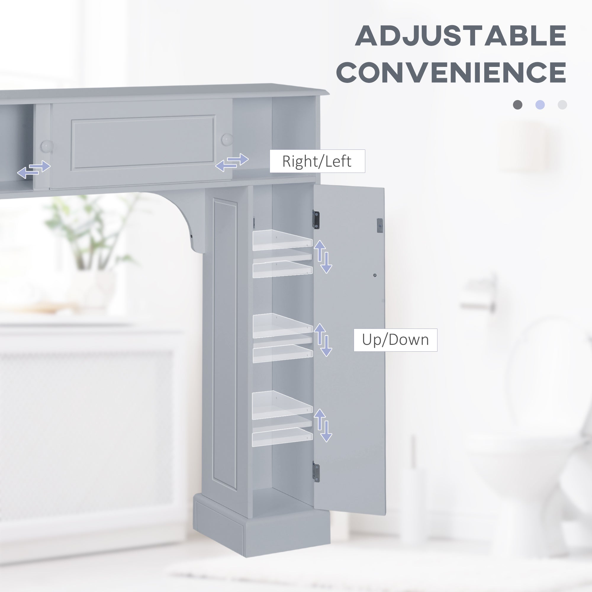 Over Toilet Bathroom Organizer, Freestanding Storage Cabinet with Adjustable Shelves, Gray