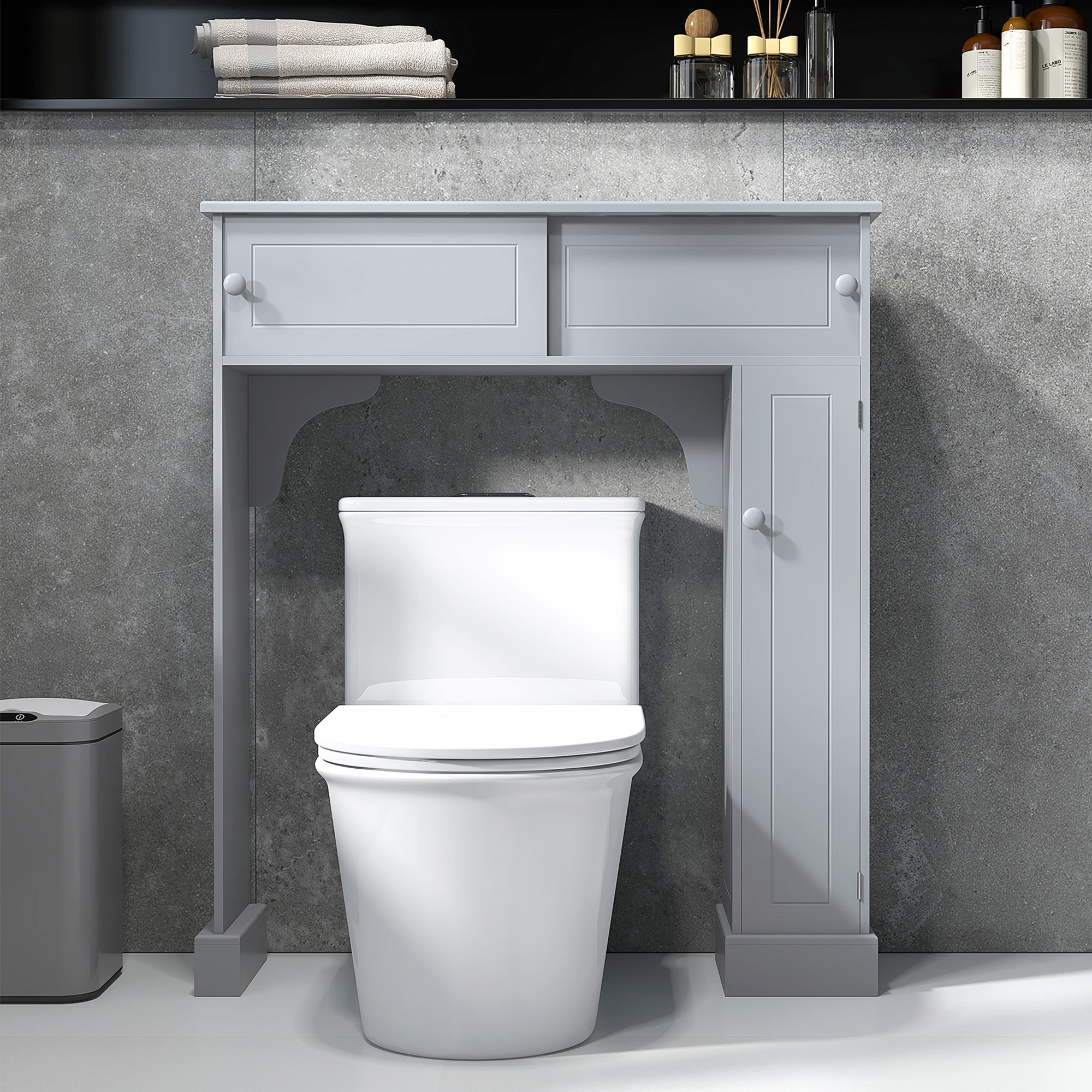 Over Toilet Bathroom Organizer, Freestanding Storage Cabinet with Adjustable Shelves, Gray