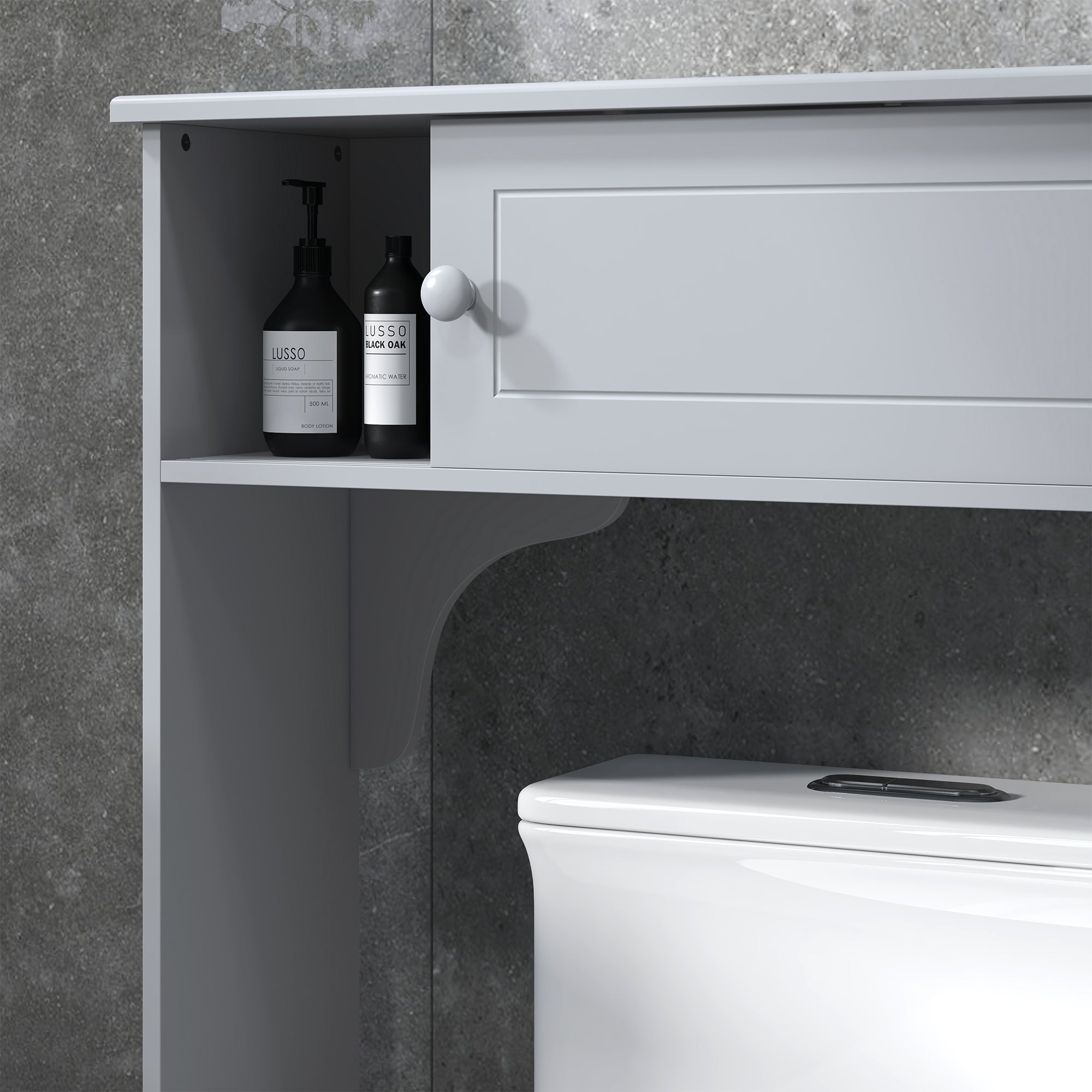 Over Toilet Bathroom Organizer, Freestanding Storage Cabinet with Adjustable Shelves, Gray