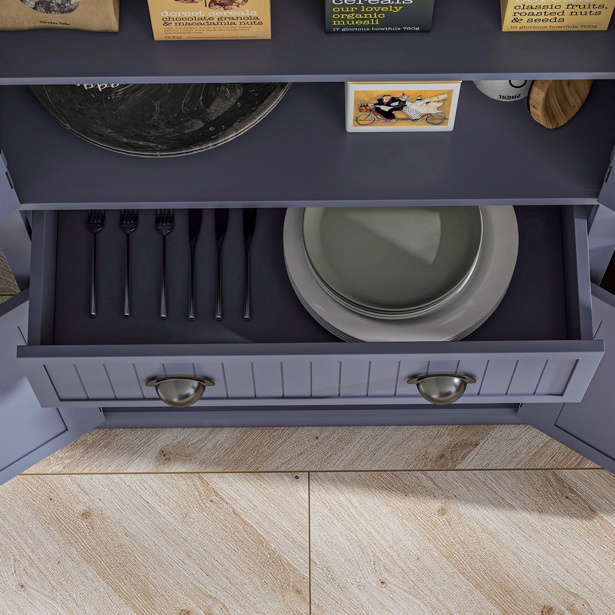 72" Kitchen Pantry Storage Cabinet Cupboard w/ 4 Doors & 3 Adjustable Shelves, Navy Blue