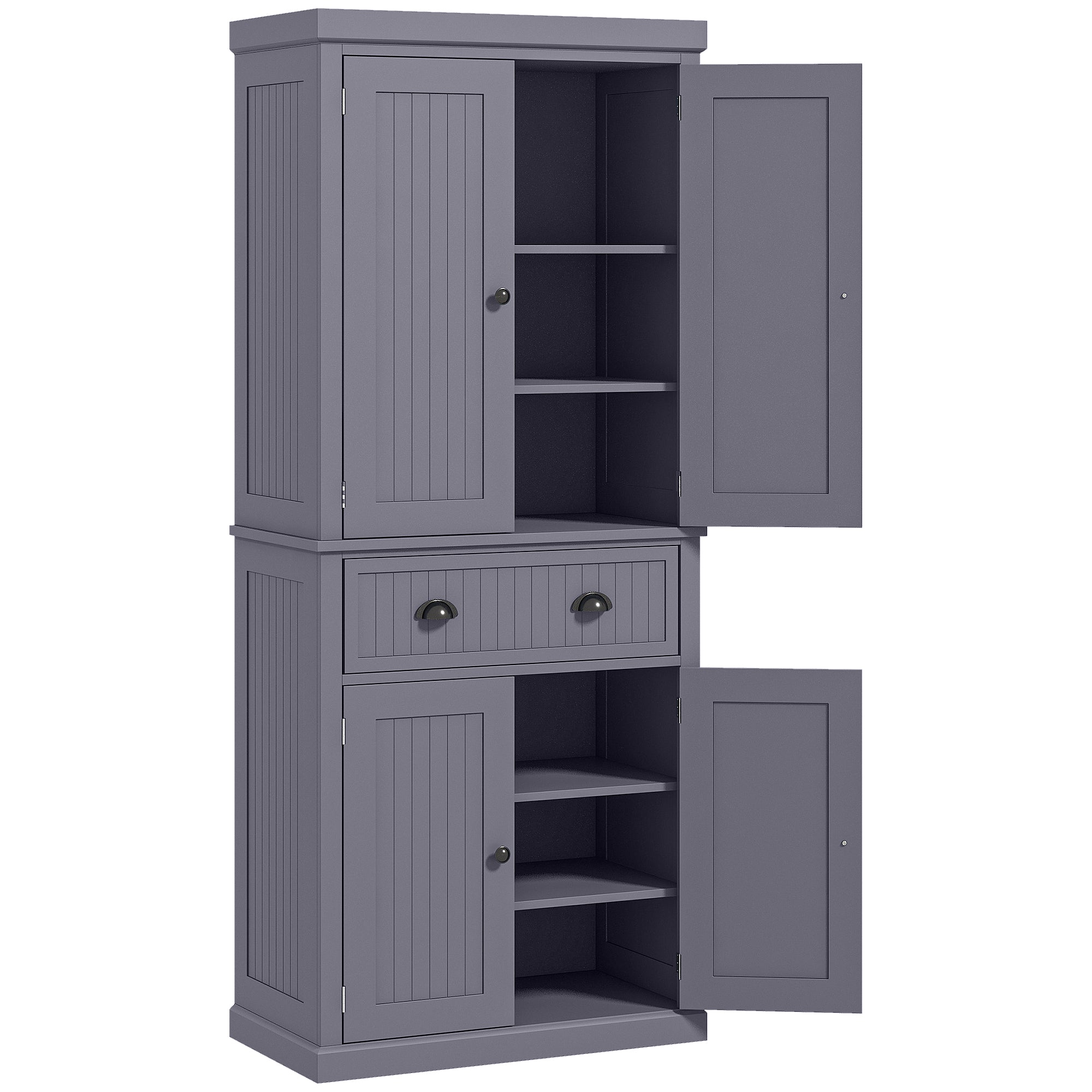 72" Kitchen Pantry Storage Cabinet Cupboard w/ 4 Doors & 3 Adjustable Shelves, Navy Blue