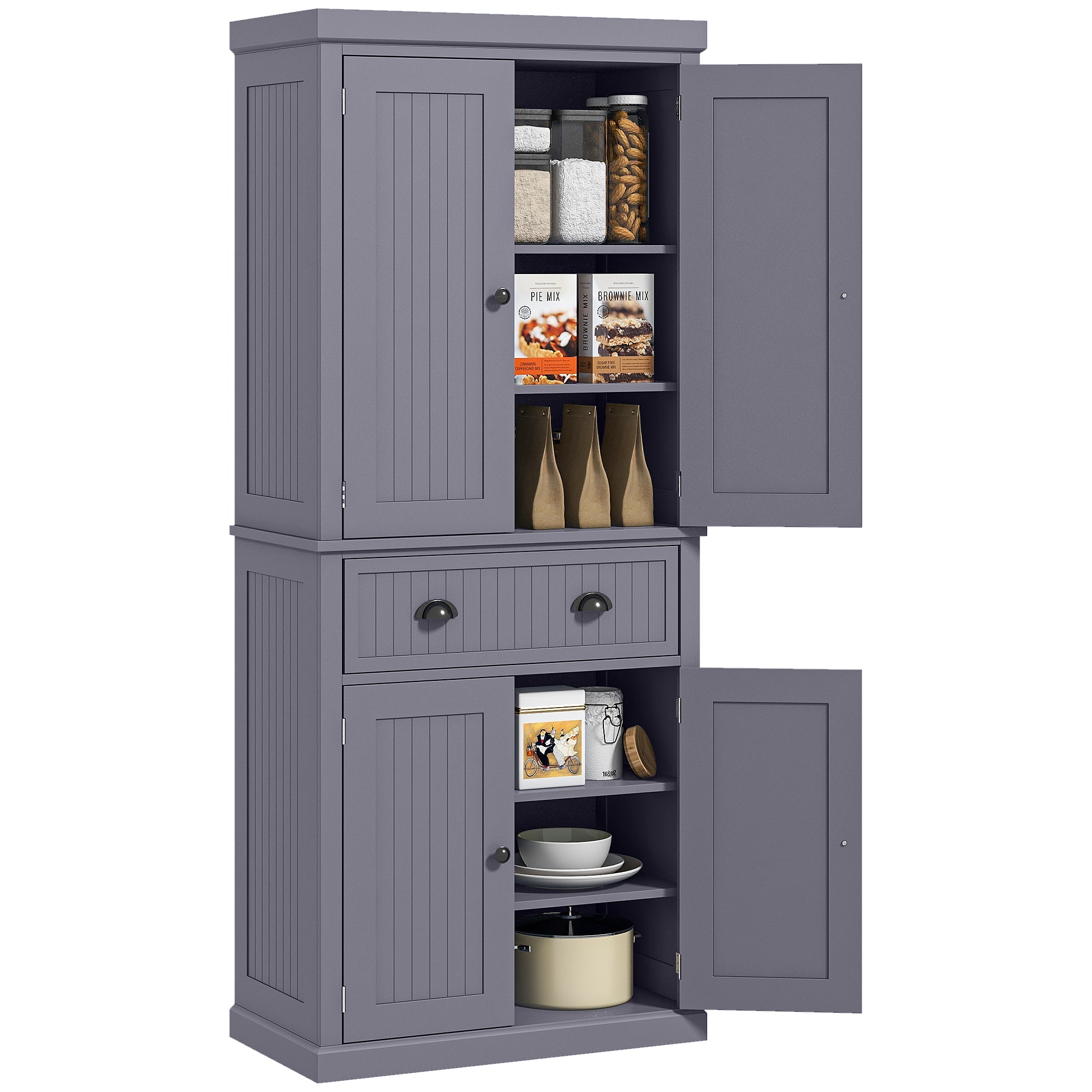 72" Kitchen Pantry Storage Cabinet Cupboard w/ 4 Doors & 3 Adjustable Shelves, Navy Blue