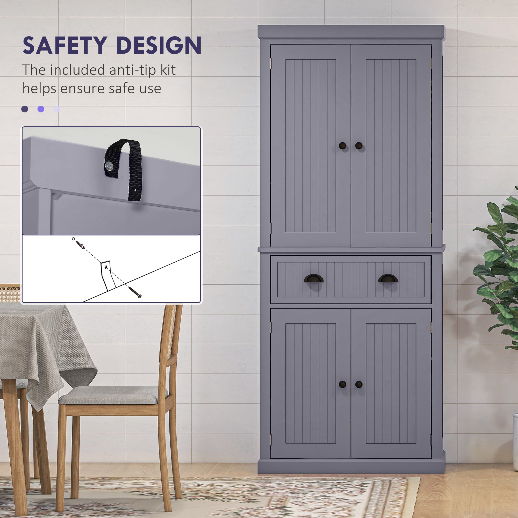 72" Kitchen Pantry Storage Cabinet Cupboard w/ 4 Doors & 3 Adjustable Shelves, Navy Blue