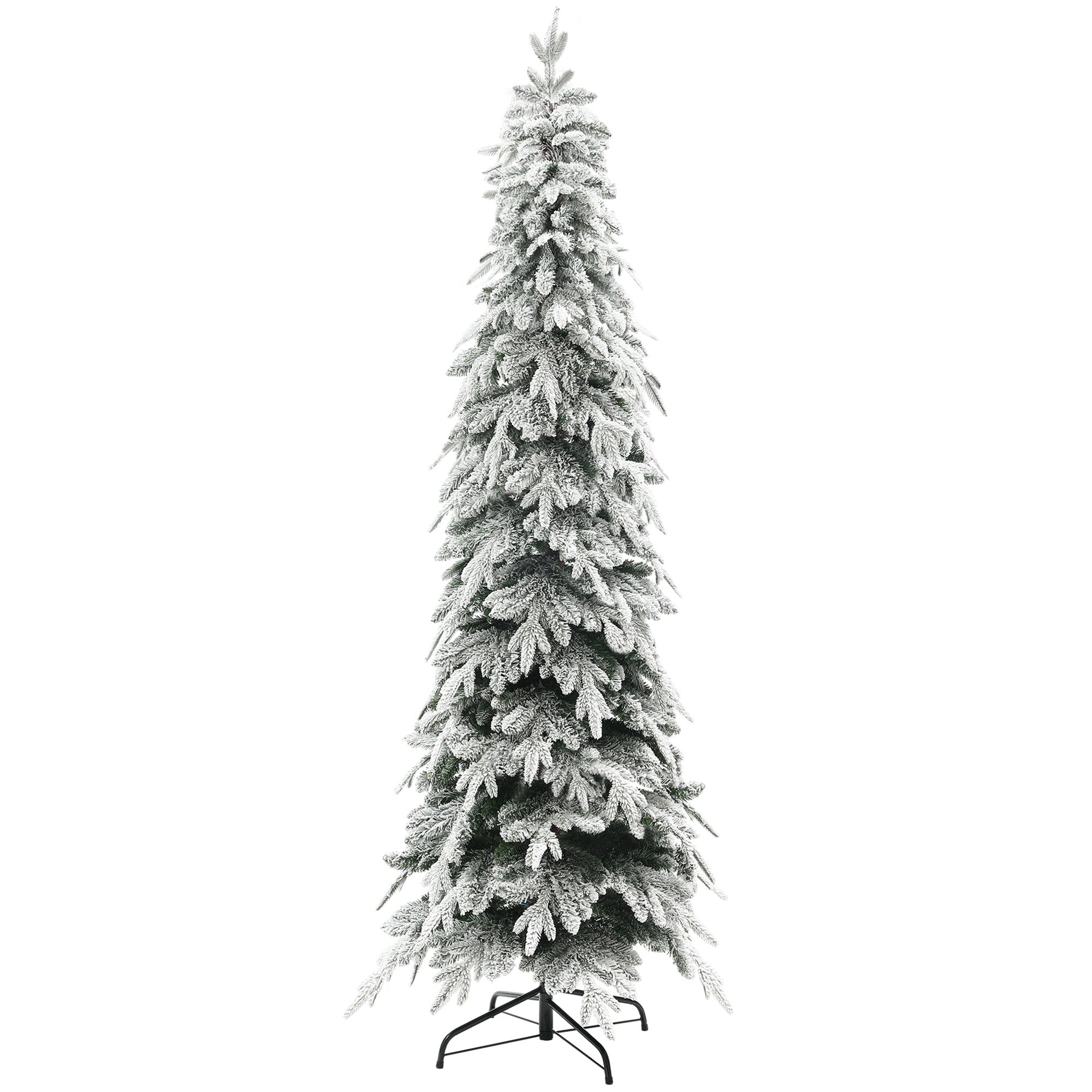 HOMCOM 7ft Tall Pencil Christmas Tree, Artificial Flocked Xmas Tree with 800 Branch Tips, Auto Open, Steel Base, for Home Office Holiday Décor, Green