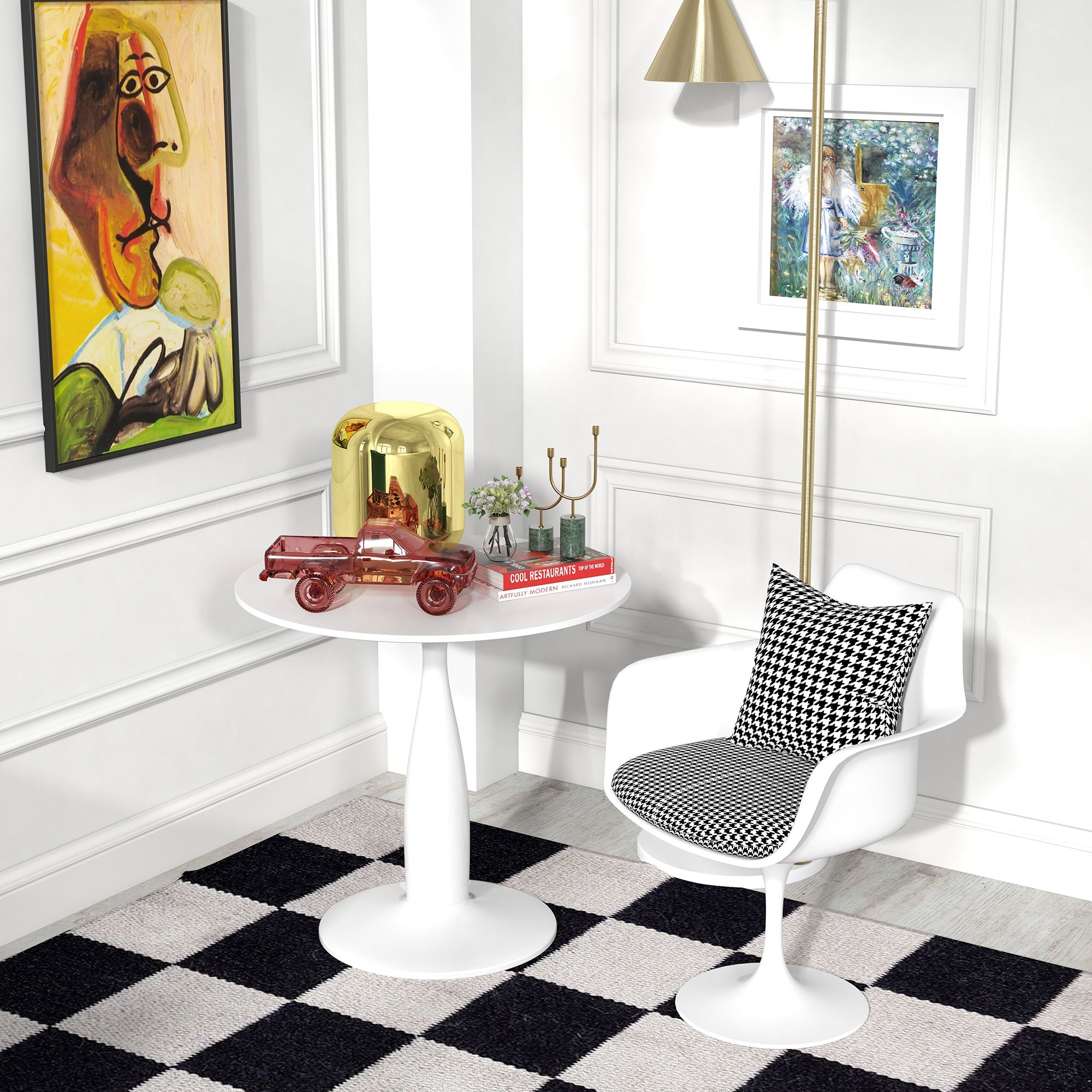 HOMCOM Round Dining Table for 2, Modern Kitchen Table with Steel Base, Non-slip Foot Pad for Living Room, Dining Room, White