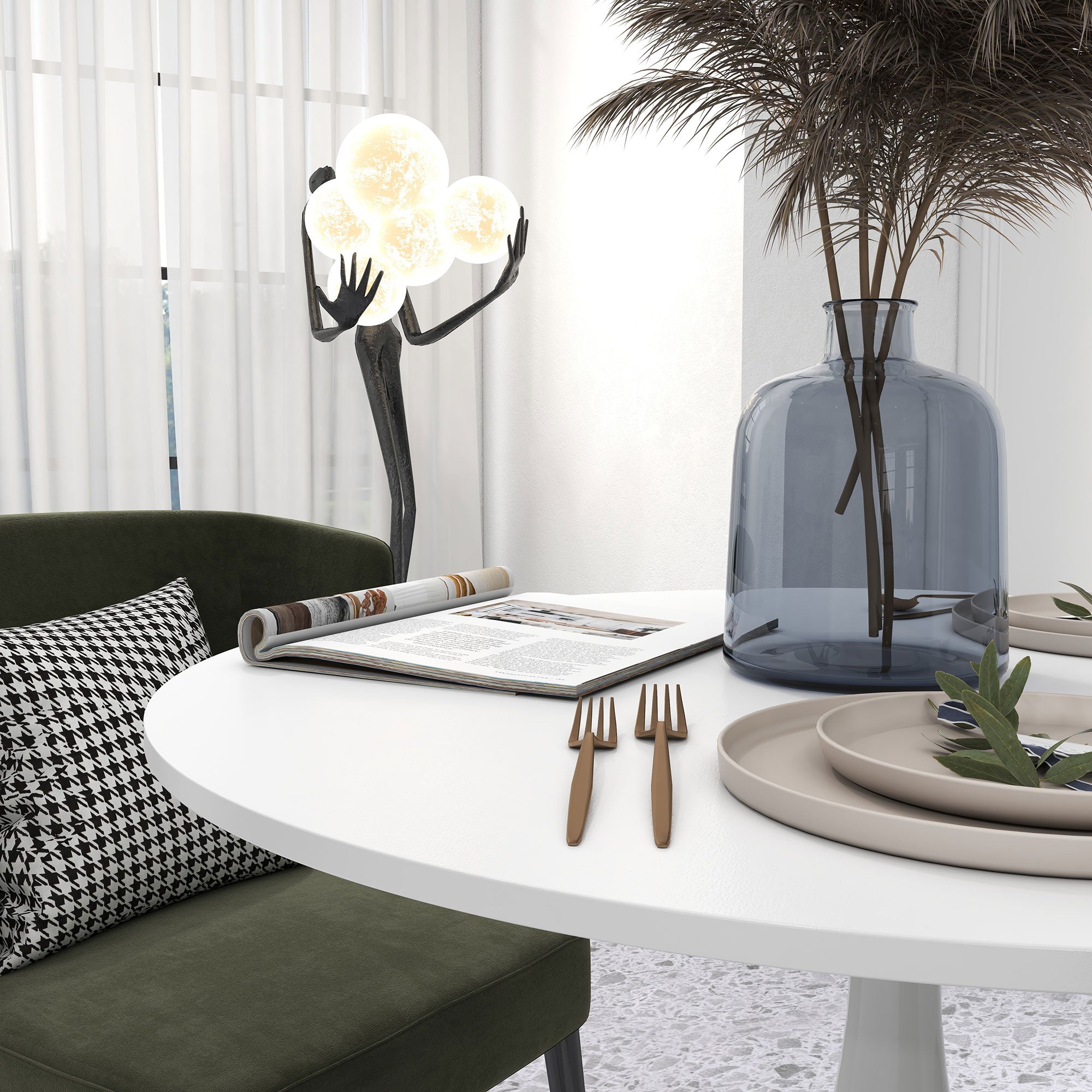 HOMCOM Round Dining Table for 2, Modern Kitchen Table with Steel Base, Non-slip Foot Pad for Living Room, Dining Room, White