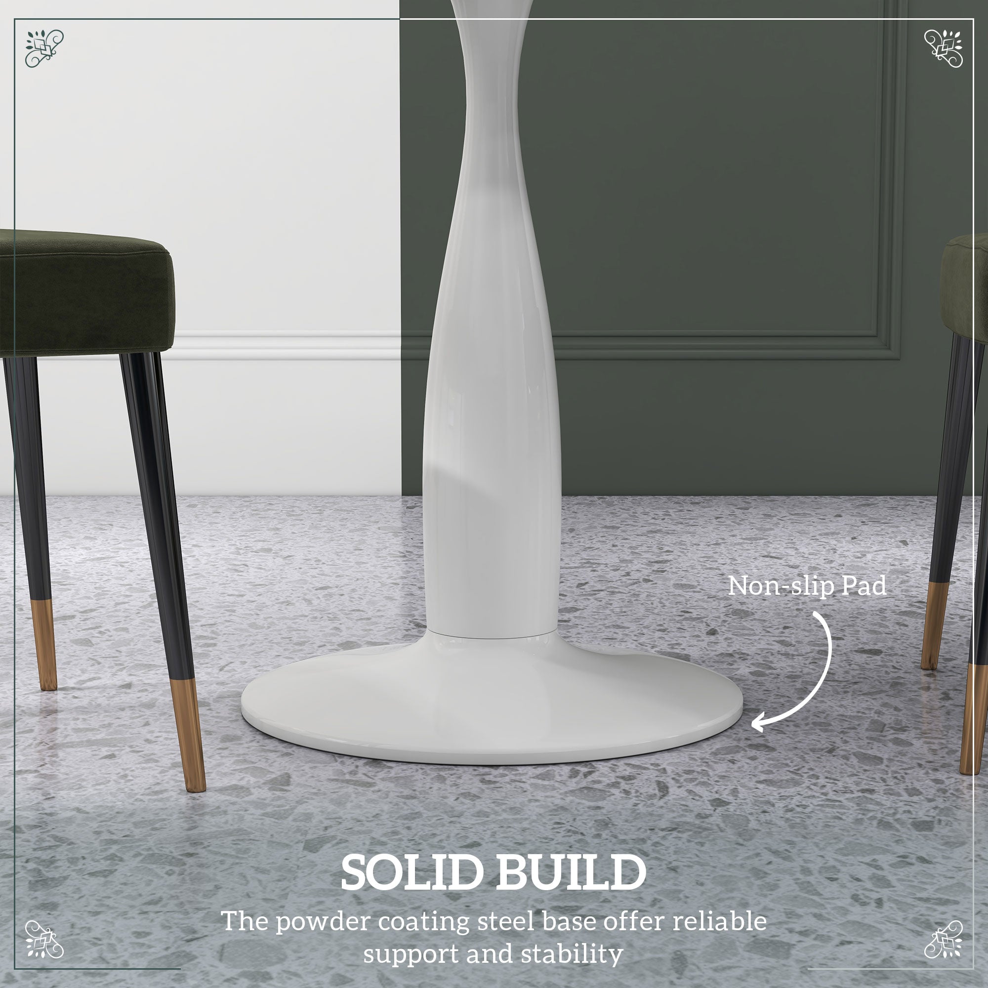 HOMCOM Round Dining Table for 2, Modern Kitchen Table with Steel Base, Non-slip Foot Pad for Living Room, Dining Room, White