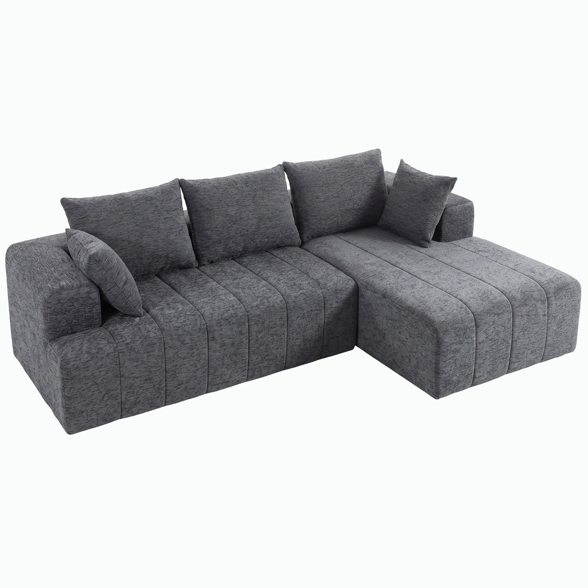 101" Modular Sectional Sofa with Chaise, Chenille Boneless Cloud Sofa Bed, 3 Seater L-Shaped Couch with Spring Cushion, Wide and Deep Seat, Wide Arms, No Assembly, Grey