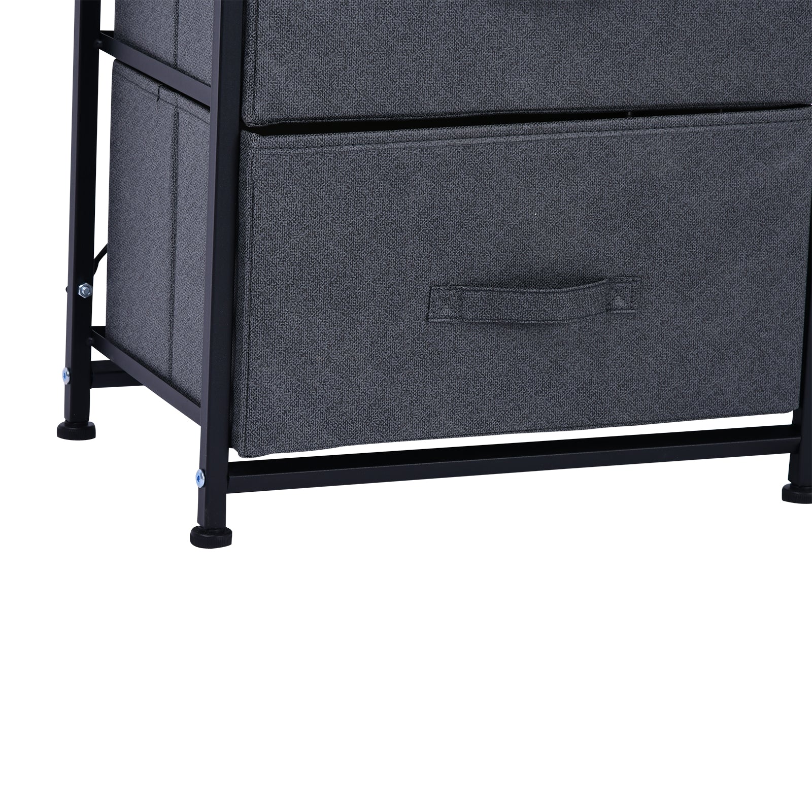 Linen Drawer Cabinet Organizer Storage Dresser Tower with 4 Removable Drawer Metal Frame Adjustable Feet for Living Room, Kitchen, Bathroom, Black