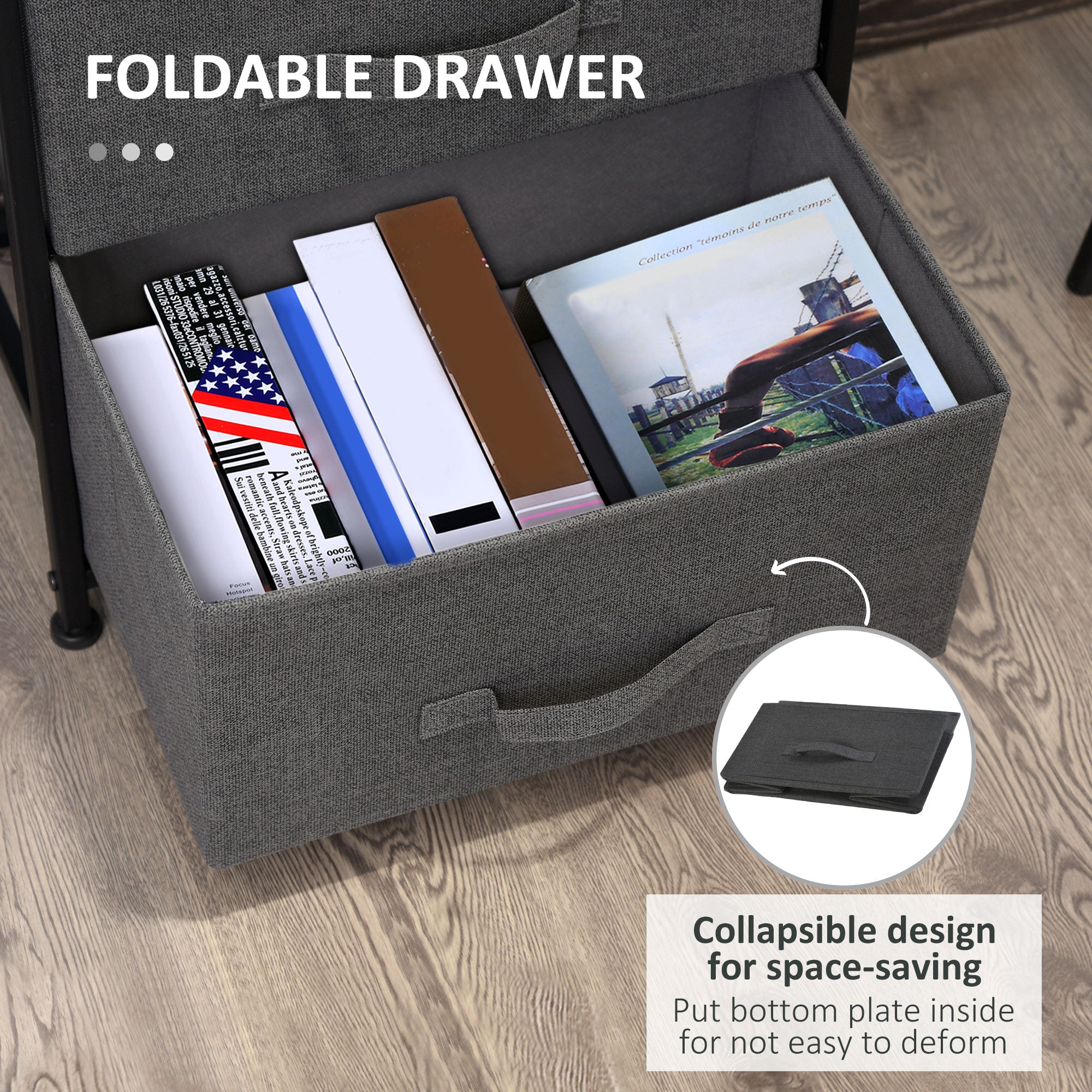 Linen Drawer Cabinet Organizer Storage Dresser Tower with 4 Removable Drawer Metal Frame Adjustable Feet for Living Room, Kitchen, Bathroom, Black