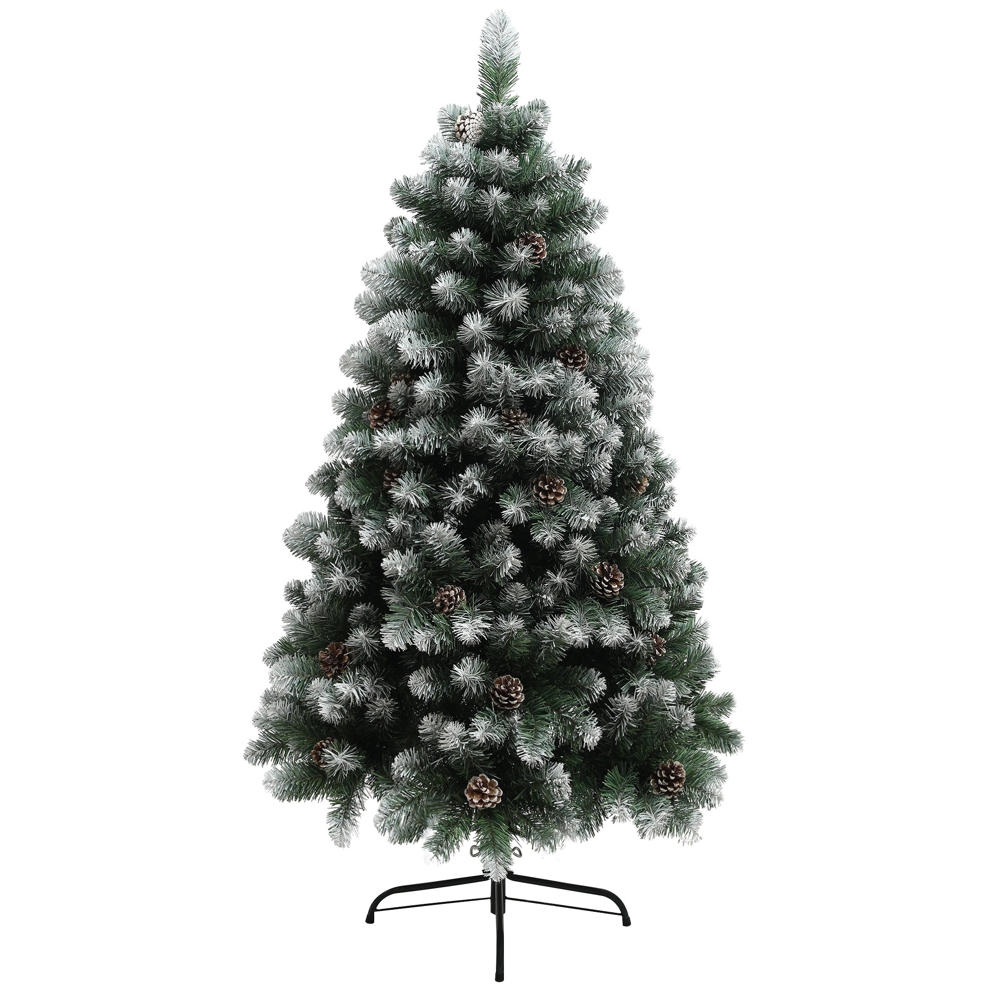 HOMCOM 5ft Artificial Pine Christmas Tree with 489 Branch Tips and Steel Base, Realistic Hinged Tree with Pinecones, Holiday Décor for Home Office, Green