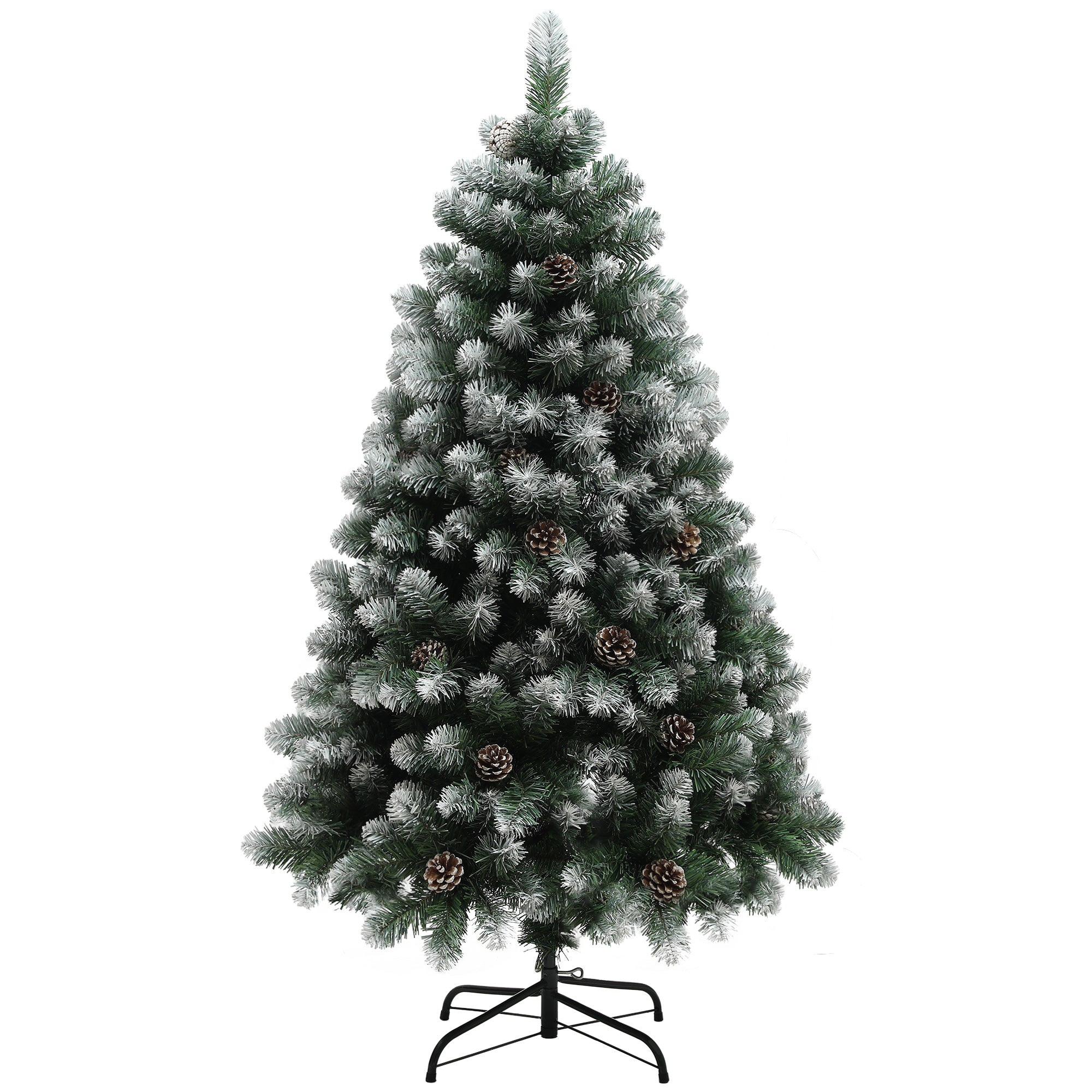 HOMCOM 5ft Artificial Pine Christmas Tree with 489 Branch Tips and Steel Base, Realistic Hinged Tree with Pinecones, Holiday Décor for Home Office, Green