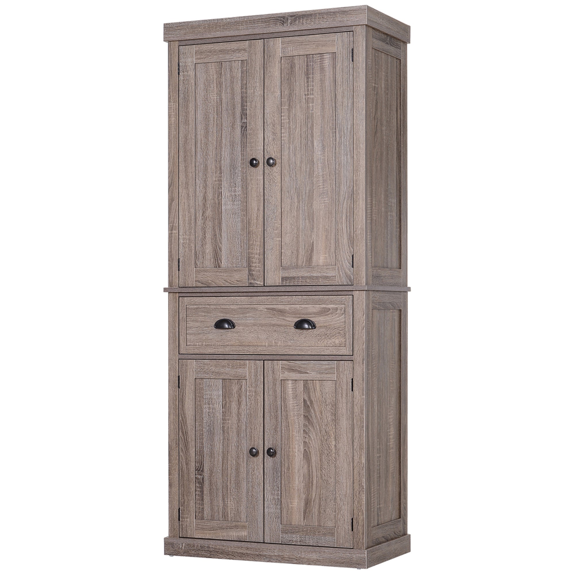 HOMCOM Freestanding Kitchen Cupboard, 184cm Tall Storage Cabinet with Doors and Shelves, Traditional Colonial 4-Door Kitchen Pantry Cupboard with Drawer, Dark Wood Grain