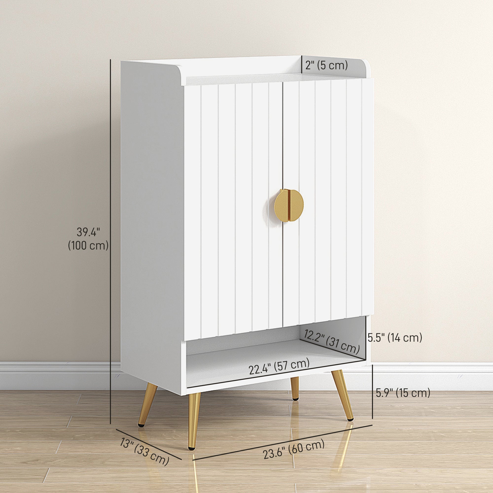 HOMCOM Narrow Shoe Cabinet for Entryway Shoe Storage Cabinet with 2 Doors, Adjustable Shelves and Open Shelf for 15 Pairs of Shoes, White