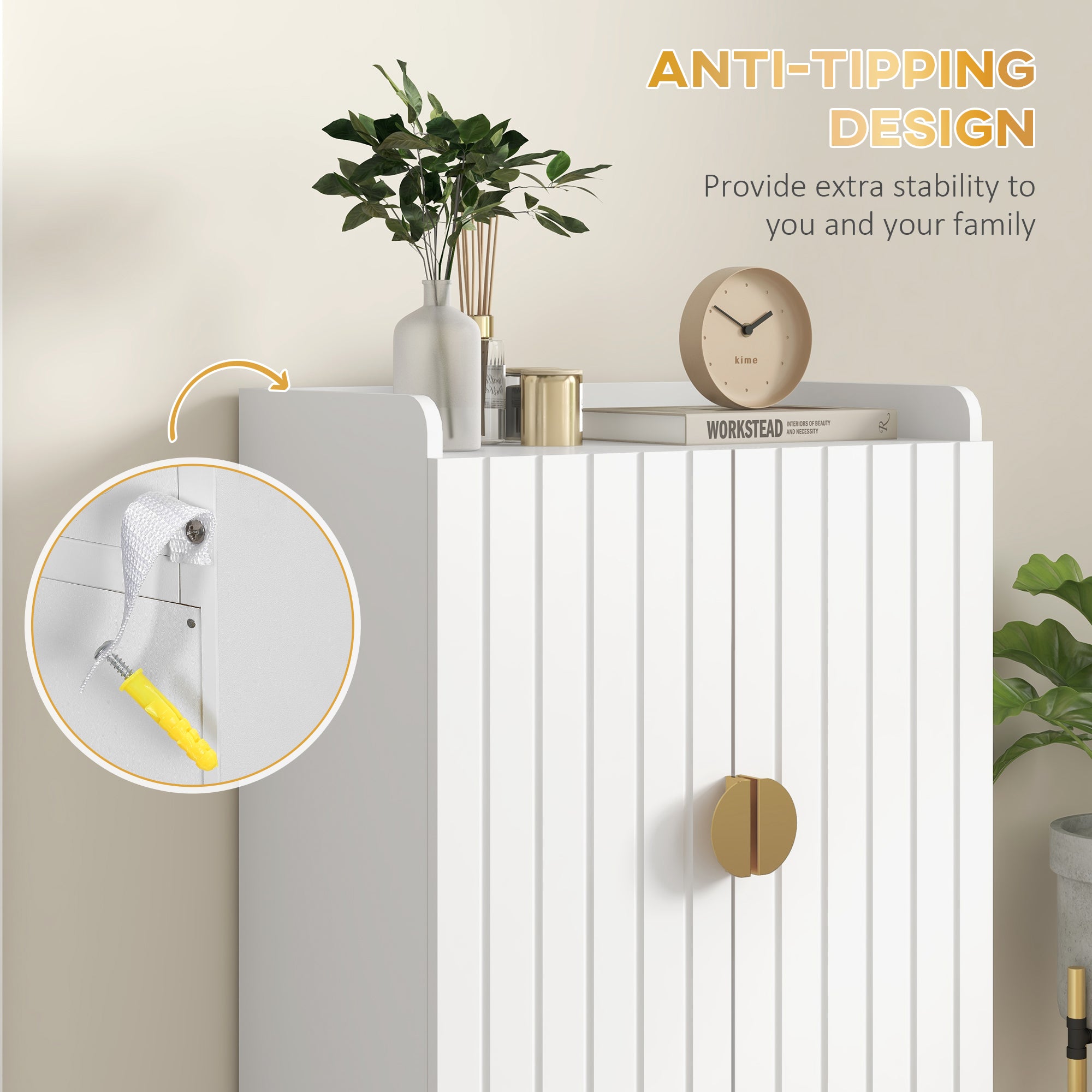 HOMCOM Narrow Shoe Cabinet for Entryway Shoe Storage Cabinet with 2 Doors, Adjustable Shelves and Open Shelf for 15 Pairs of Shoes, White