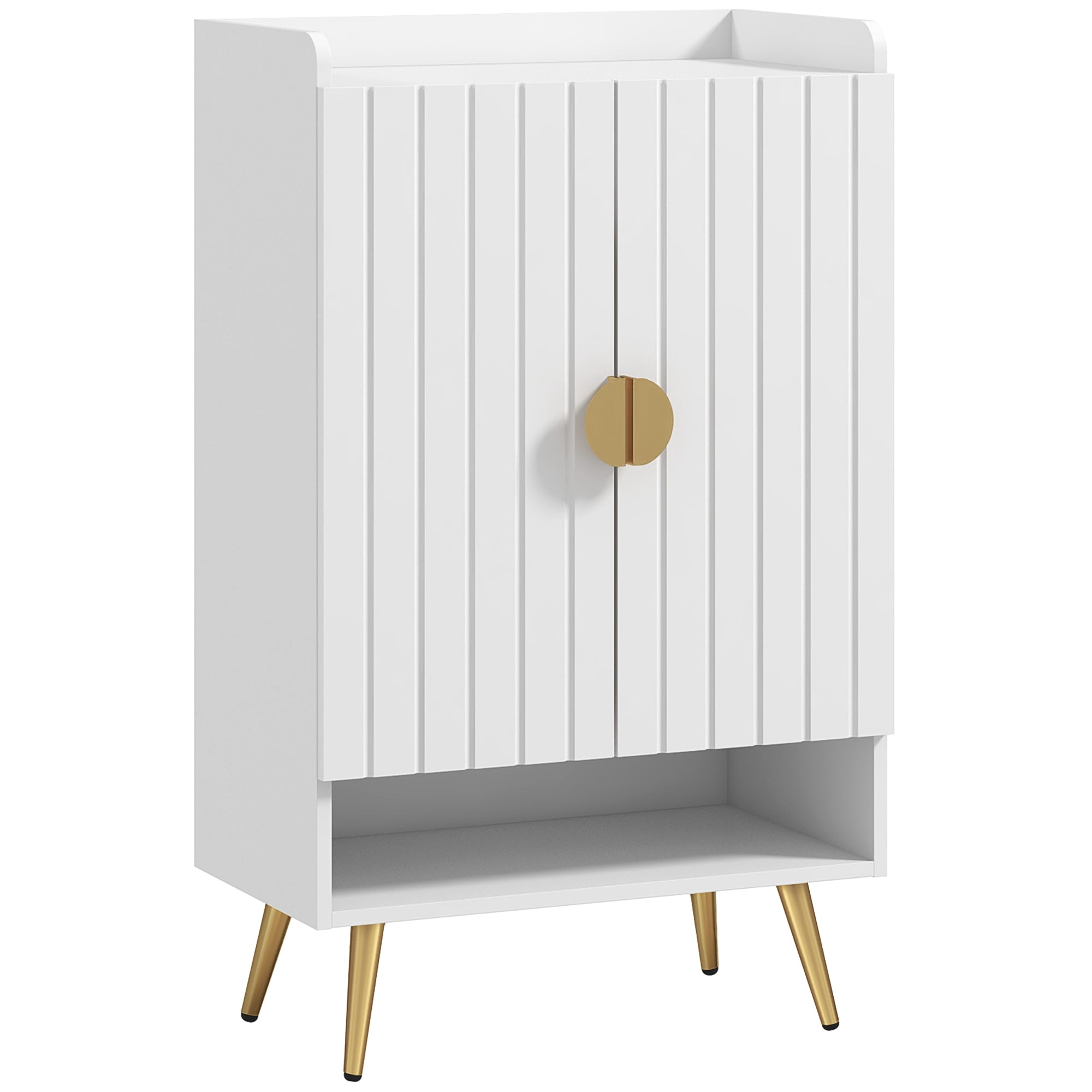 HOMCOM Narrow Shoe Cabinet for Entryway Shoe Storage Cabinet with 2 Doors, Adjustable Shelves and Open Shelf for 15 Pairs of Shoes, White