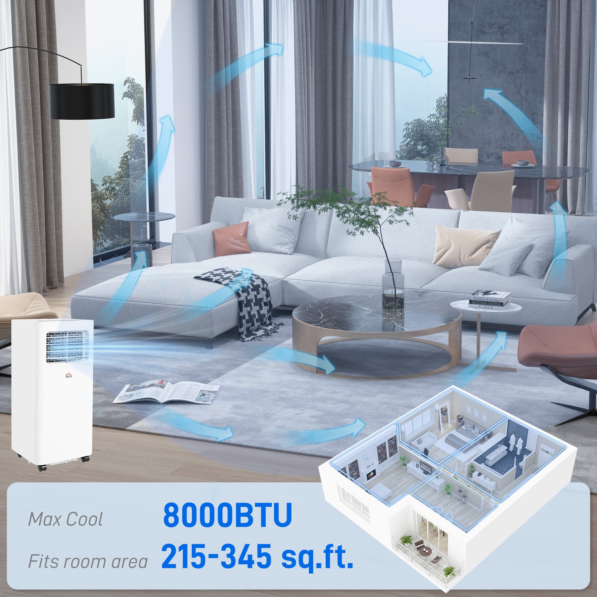 8000 BTU Mobile Air Conditioner, 345 Sq. Ft., AC Unit with Dehumidifier, Sleep, 24H Timer On/Off, Window Kit, White - HOMCOM