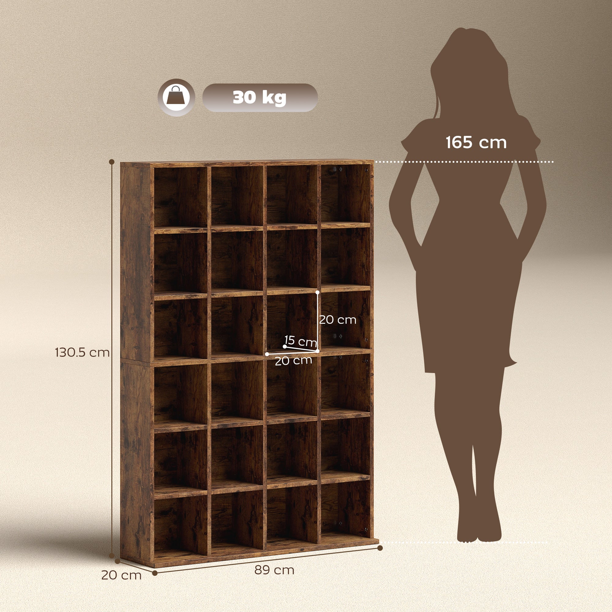 456 CD/ 336 DVD Storage Unit, Media Storage Shelf, Wooden Display Unit with Adjustable Shelves, 89 x 130.5 cm, Rustic Brown