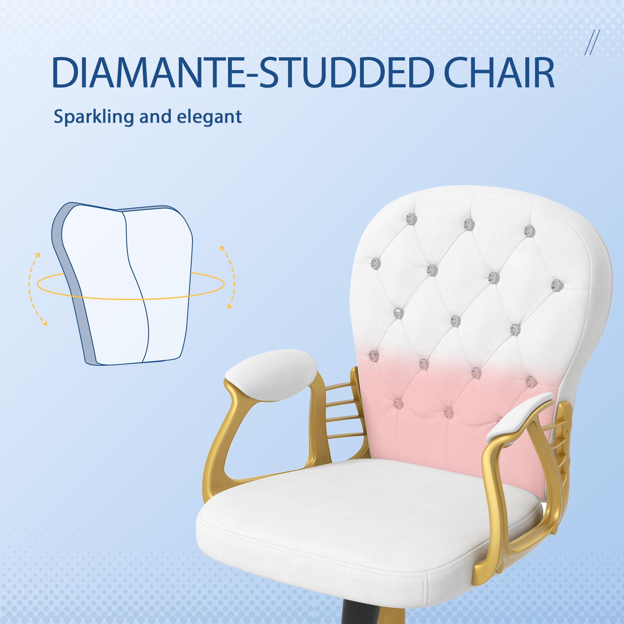 Vinsetto Office Chair, Swivel Desk Chair, Velvet Vanity Chair with Adjustable Height and Rolling Wheels for Home Work Study, Cream White