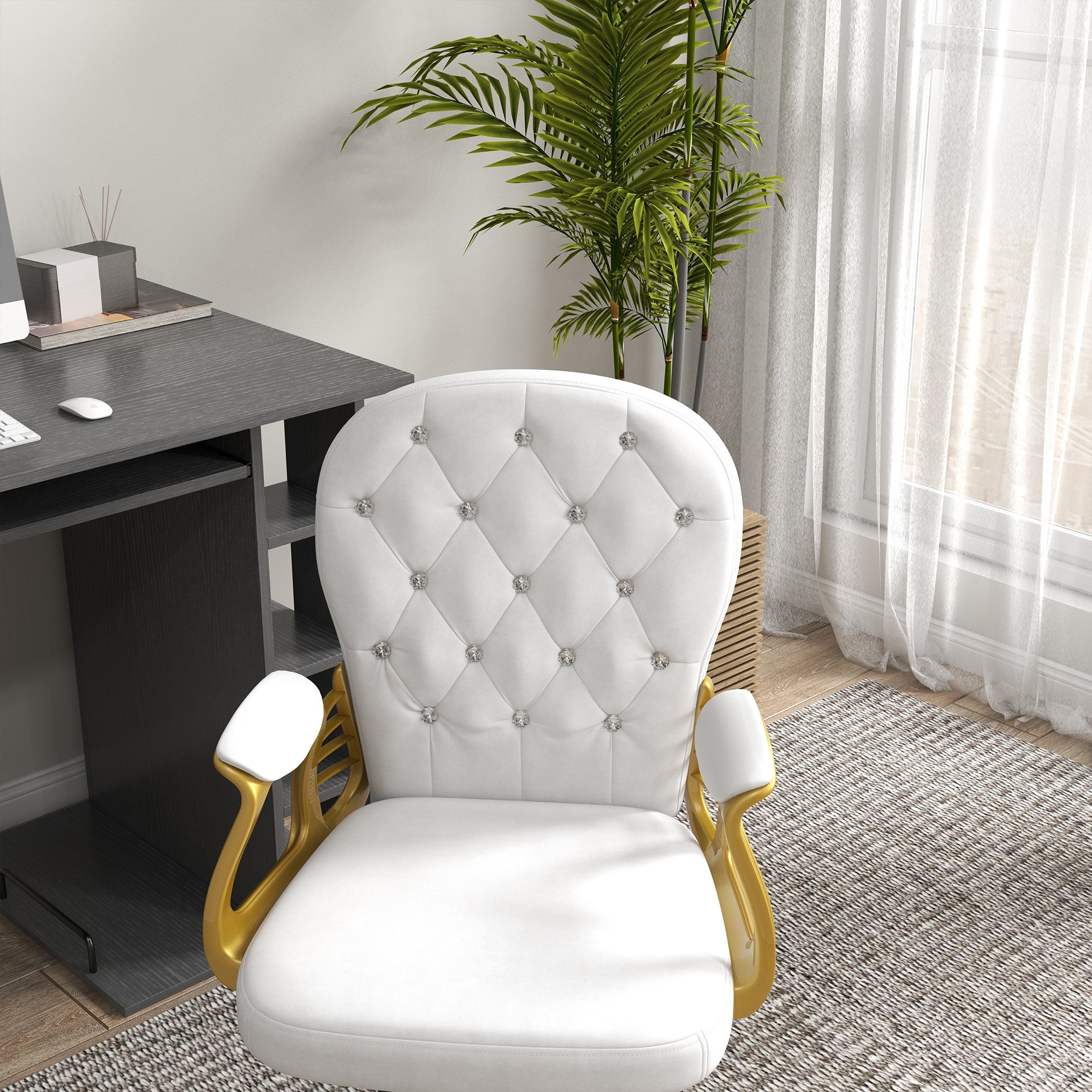 Vinsetto Office Chair, Swivel Desk Chair, Velvet Vanity Chair with Adjustable Height and Rolling Wheels for Home Work Study, Cream White