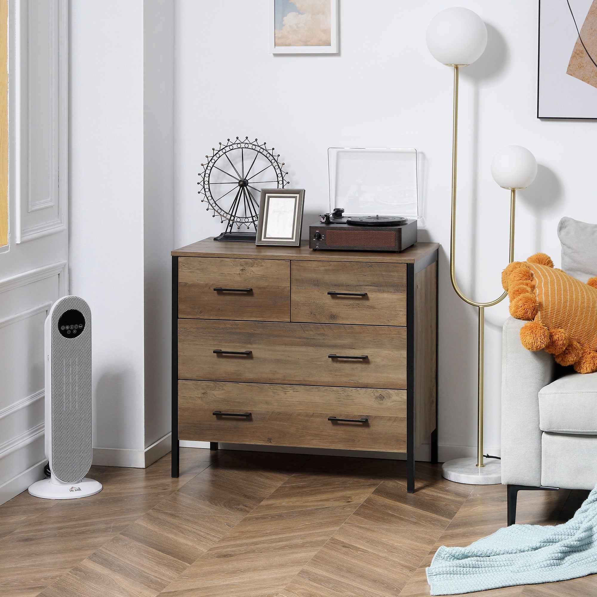 HOMCOM 4 Drawer Dresser, Chest of Drawers with Metal Frame and Handles for Bedroom, Brown